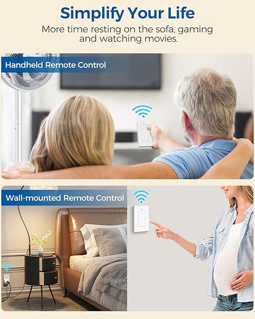 Remote Control Outlet, WILAWELS Wireless Light Switch, Removable Remote Light Switches, On Off Remote Outlet Switch for Lamps, Lights, Fan, Appliance, Expandable, 100ft RF Range, FCC Listed W05RC1106