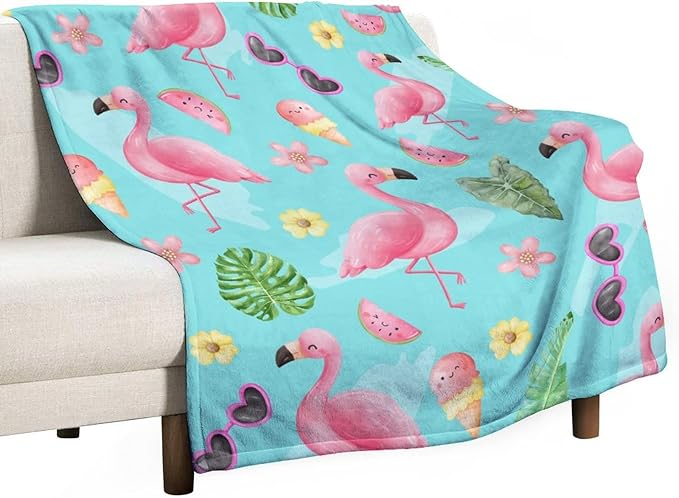 Flamingo Blankets Gifts - 50 x 60 Inches Cute Throw for Girls & Women - Green Soft Fuzzy Plush Flamingo Blankets for Sofa