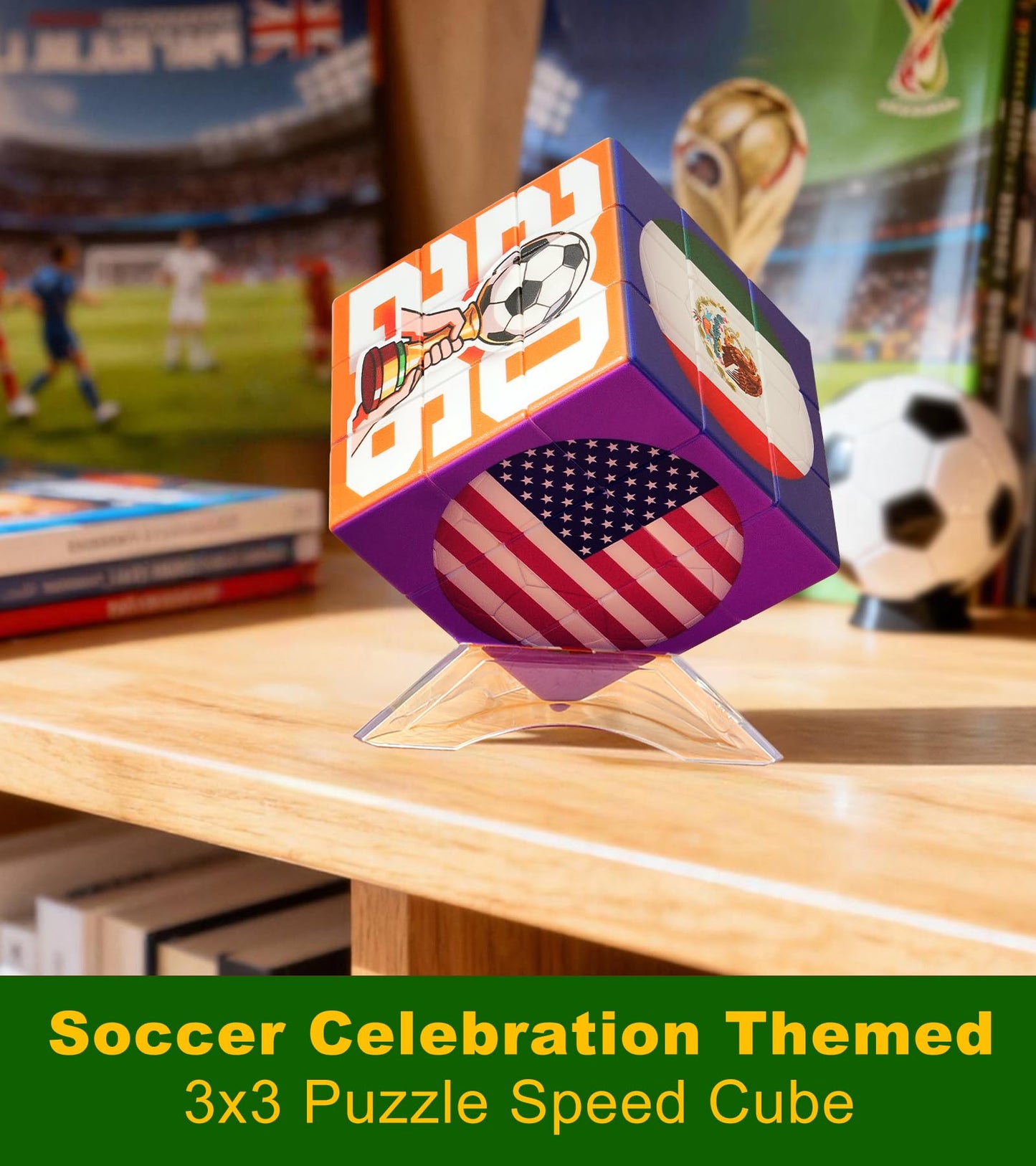 2026 World Soccer Cup Themed 3x3 Cube Puzzle, Football Sports Celebration Brain Puzzle Toy, Memorable Decor for Sport Fans