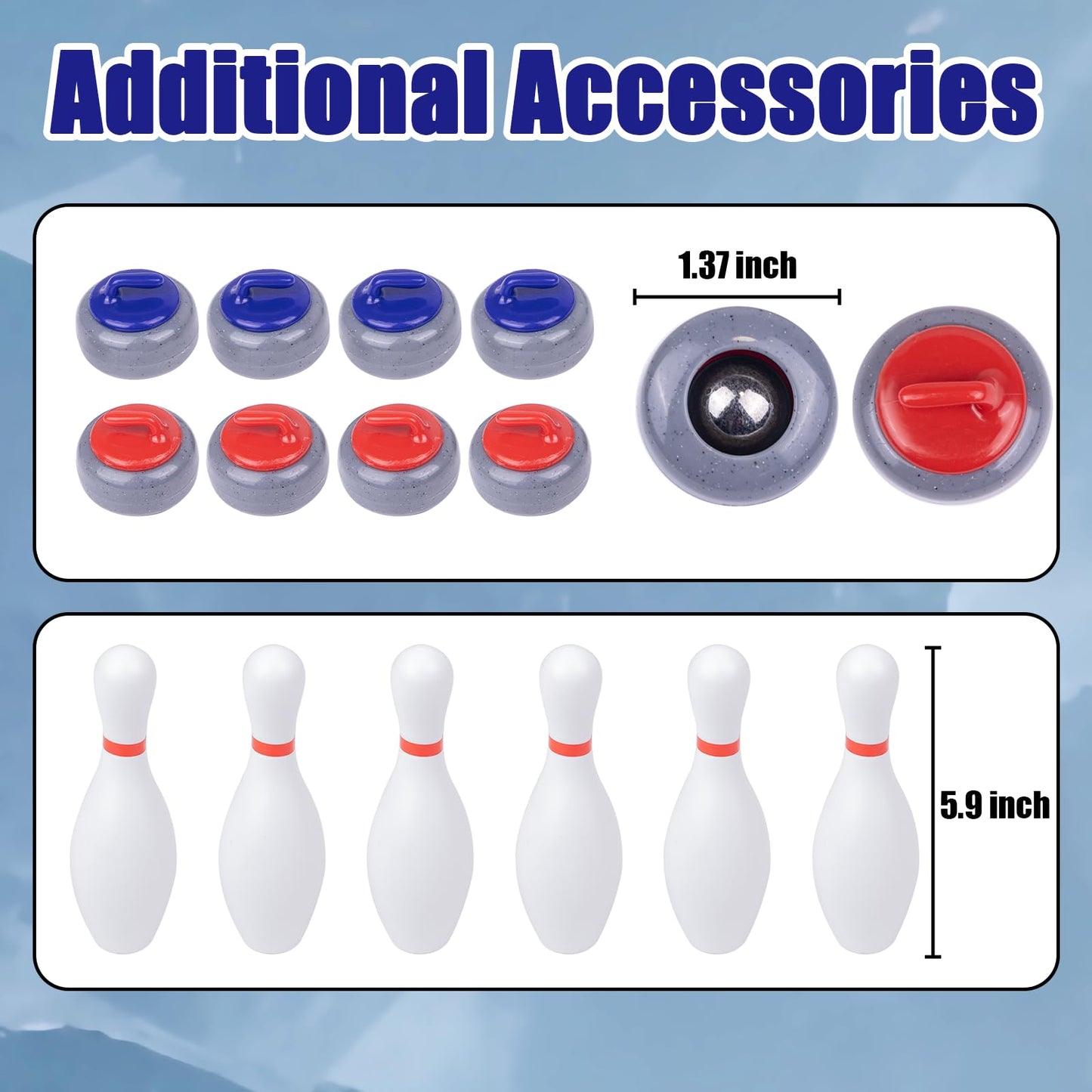 WodGod 11.8’L Shuffleboard, Curling and Bowling 3 in 1 Board Game Set,with 11.8 Foot Game Mat,2 Cues,8 Curling Rocks,6 Bowling Pins,Fun Family Game