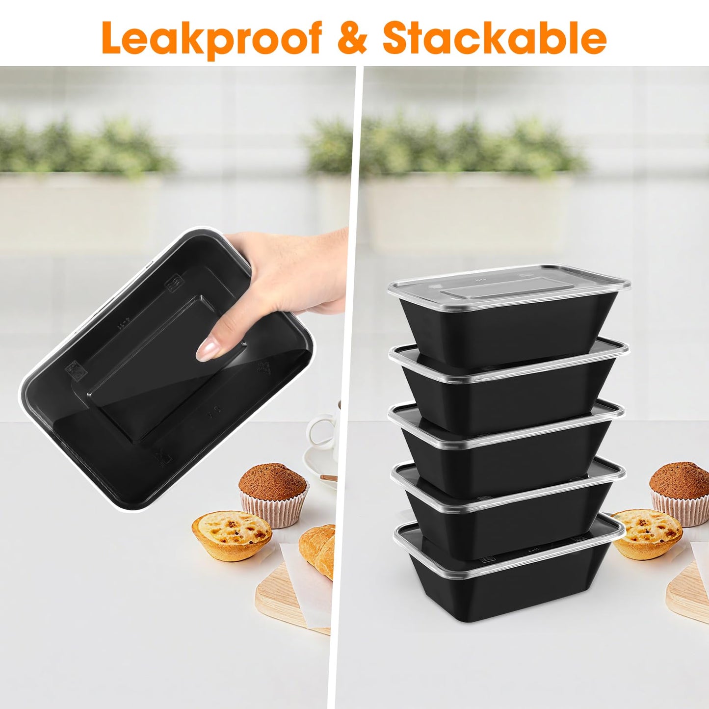 fapugh 50 pack (100 pieces) 25oz meal prep containers, reusable, easy to open with lid, food safe, suitable for microwave ovens, refrigerators and dishwashers, plastic food storage trays