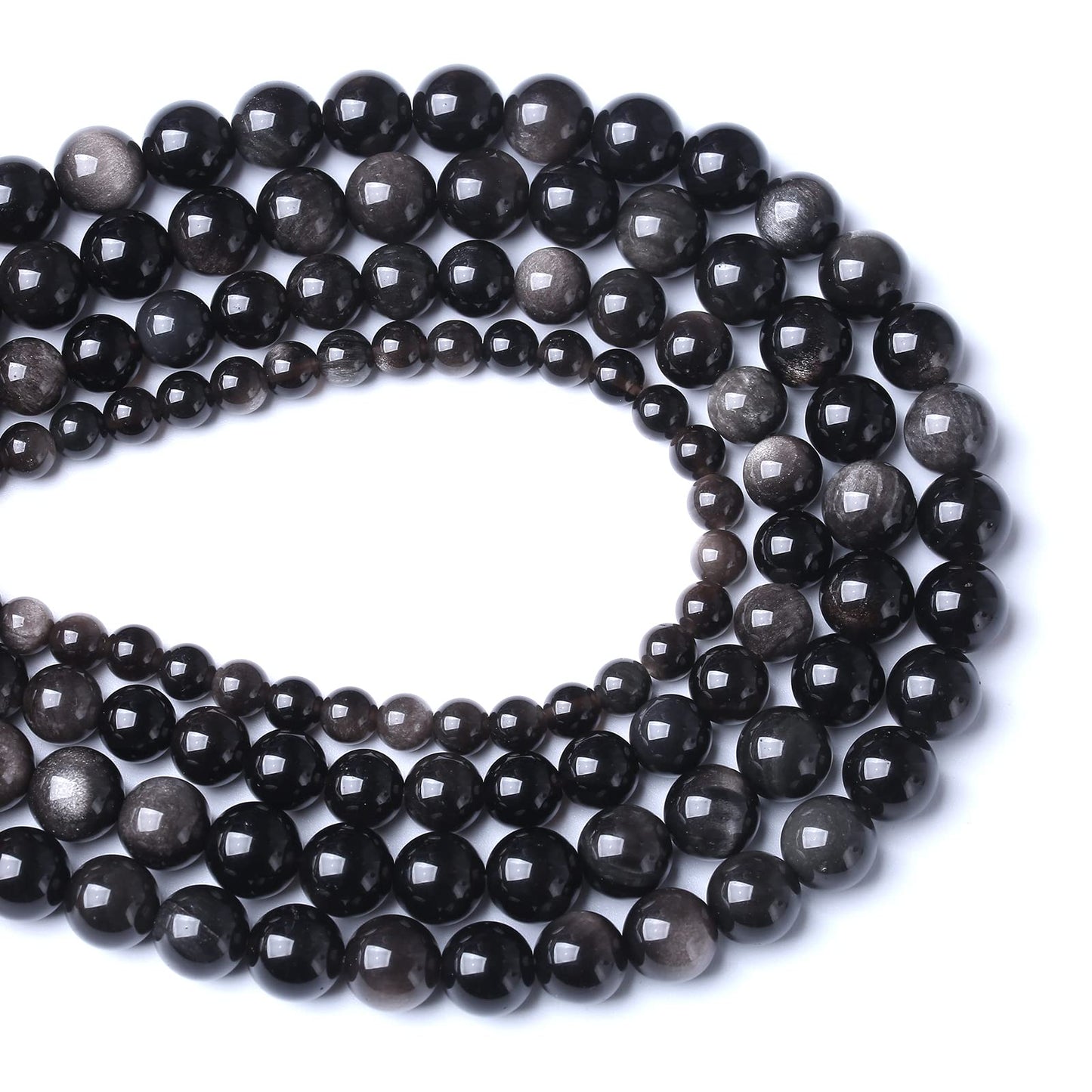 60pcs 6mm AAA Natural Obsidian Stone Beads Gemstone Round Loose Beads for Jewelry Making DIY Bracelet (Sliver Color Obsidian Stone, 6mm)