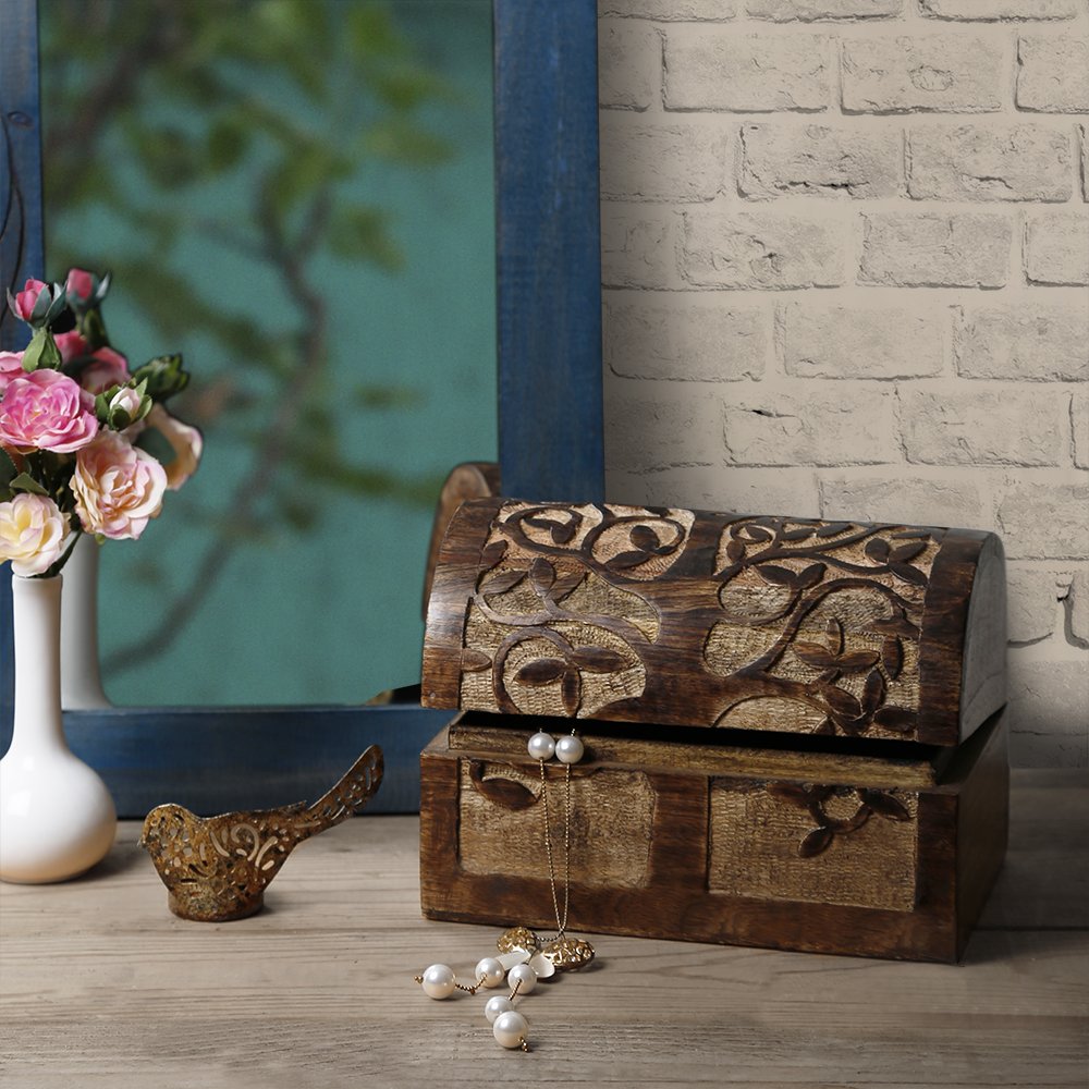 Large Wooden Tree of Life Chest Box Decorative Jewelry Trinket Holder Keepsake Storage Box Organizer Multi-Utility 9 x 6 inches