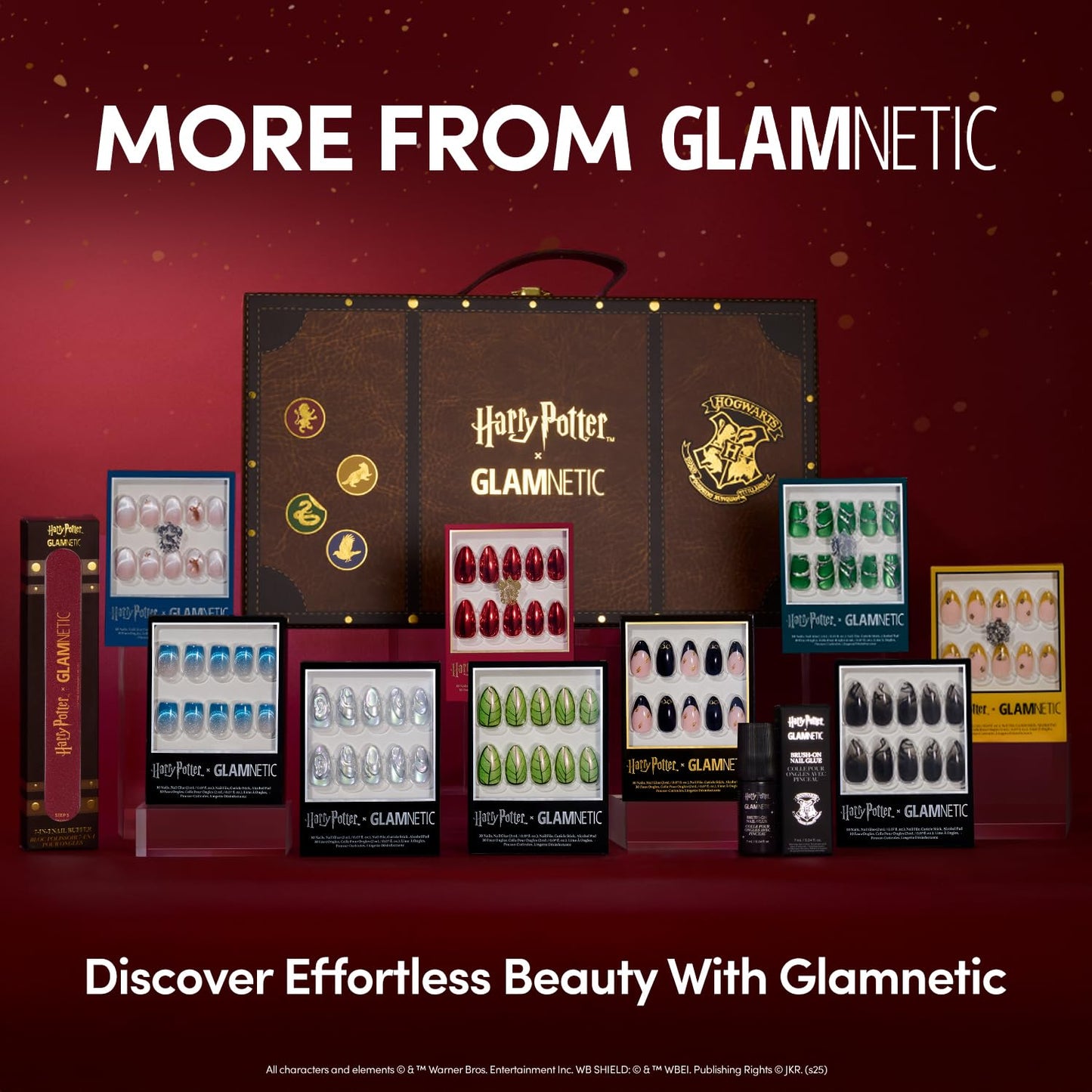 Glamnetic Press On Nails x Harry Potter™ - Lumos | Short Squoval Fake Nails with Velvet Blue Magnetic Gradient Tips, Salon Quality Officially Licensed | 15 Sizes - 30 Nail Kit with Glue