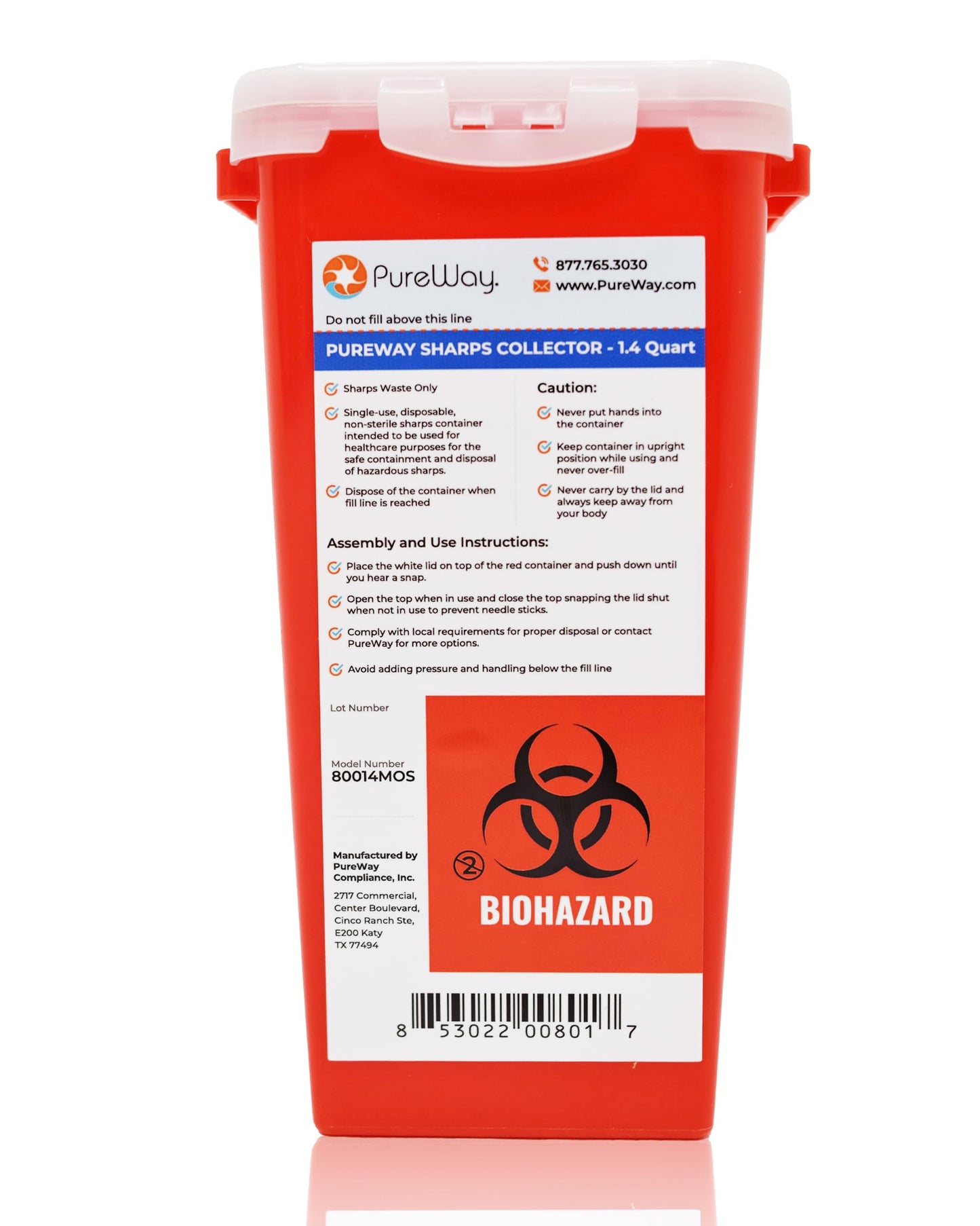 PureWay 1.4 Quart MailBack Sharps Disposal Container – Secure Needle Box for Safe Medical Waste & Used Syringe Disposal | Sharps Container for Home Use, Travel, Clinics, and Professional Settings