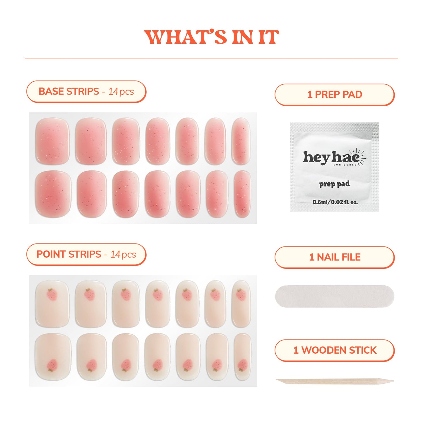 Heyhae Semi Cured Gel Nail Strips | No LED Lamp Needed | Glitter, Pink, Spring | Easy Apply & Remove, Salon Quality |Includes 28 Strips, 1 Prep Pads, Nail File & Wooden stick - Hey, You're Berry Sweet