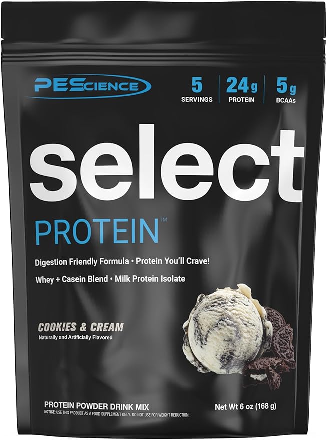PEScience Select Low Carb Protein Powder, Cookies and Cream, 5 Serving, Whey and Casein Blend, Keto Friendly, Gluten Free, Best Tasting, Clean Isolate for Women and Men