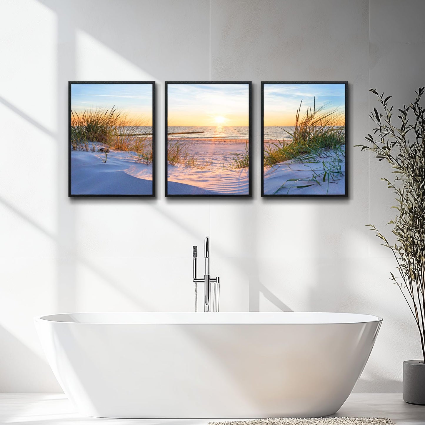 Black Framed Beach Wall Art Set - Blue Seascape Paintings for Living Room, Bedroom & Office - 12"X16" Each