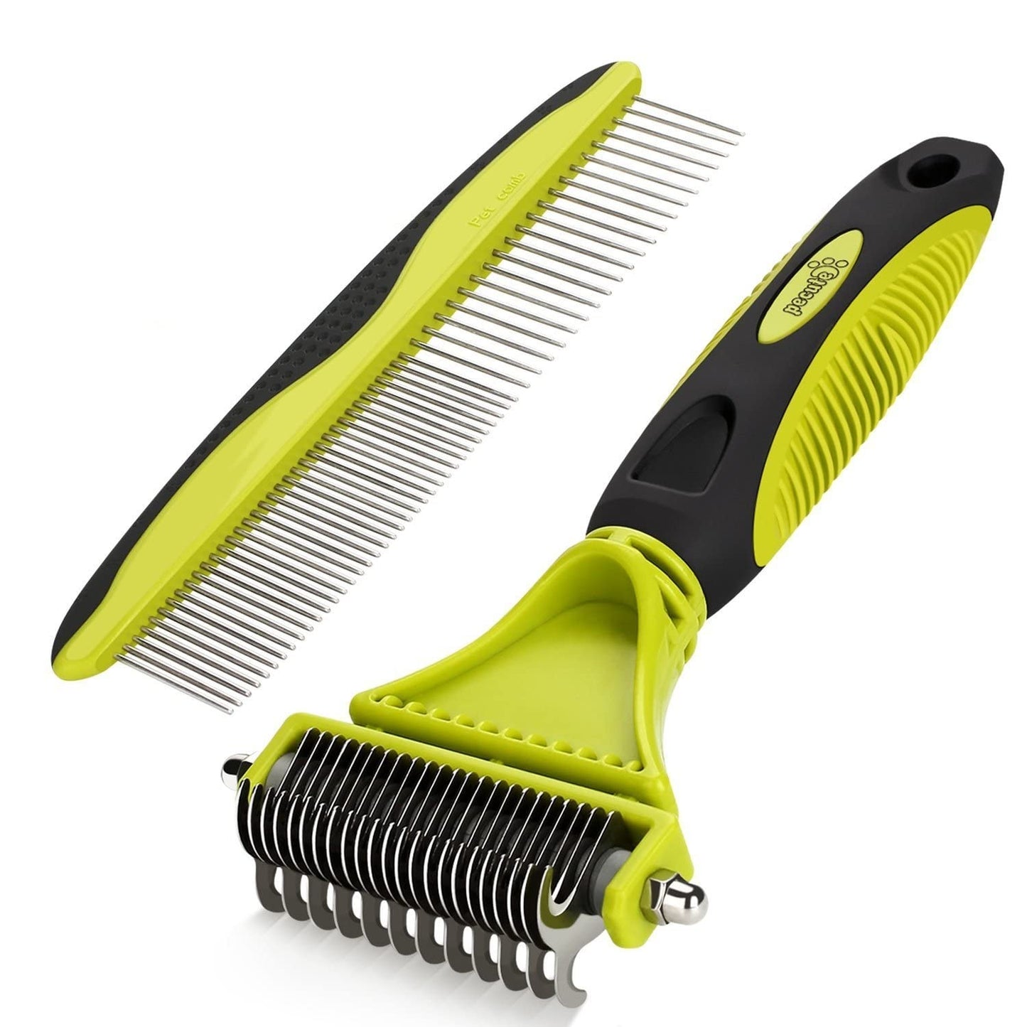 Pet Grooming Tool Bundle: Self-Cleaning Slicker Brush + Undercoat Rake + Comb