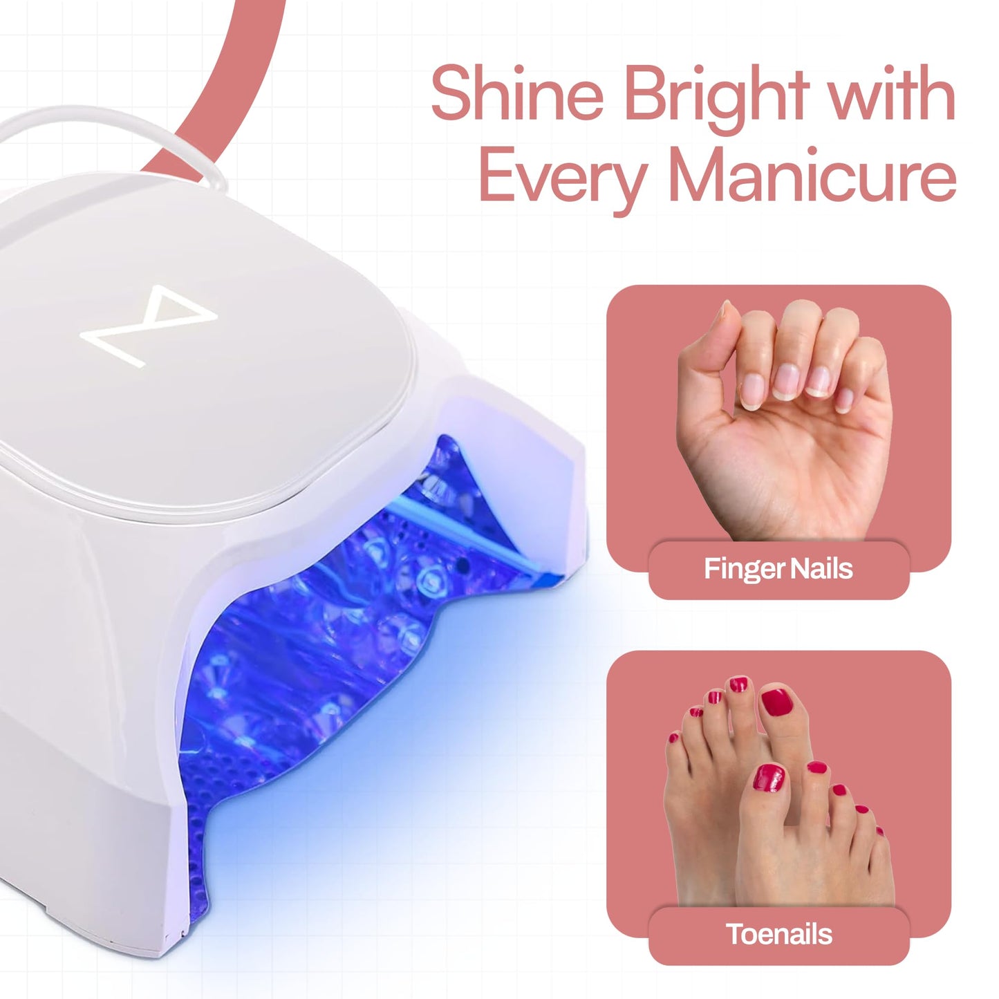 M - GlowPro Professional Hybrid 86W Wireless Rechargeable UV LED Nail Curing Lamp Cordless Nail Dryer for Gel Nails, Manicure, Pedicure (Pink)