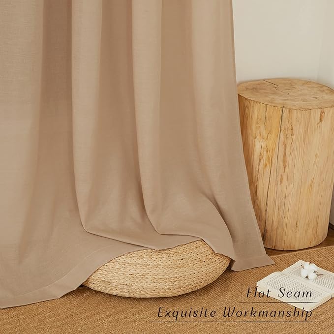 NICETOWN Linen 36 inch Curtains for Kitchen Window, Grommet Thick Flax Linen Camel Small Window Treatments Privacy Assured with Light Filtering for Cafe/Kids Room, W42 x L36, 2 Panels