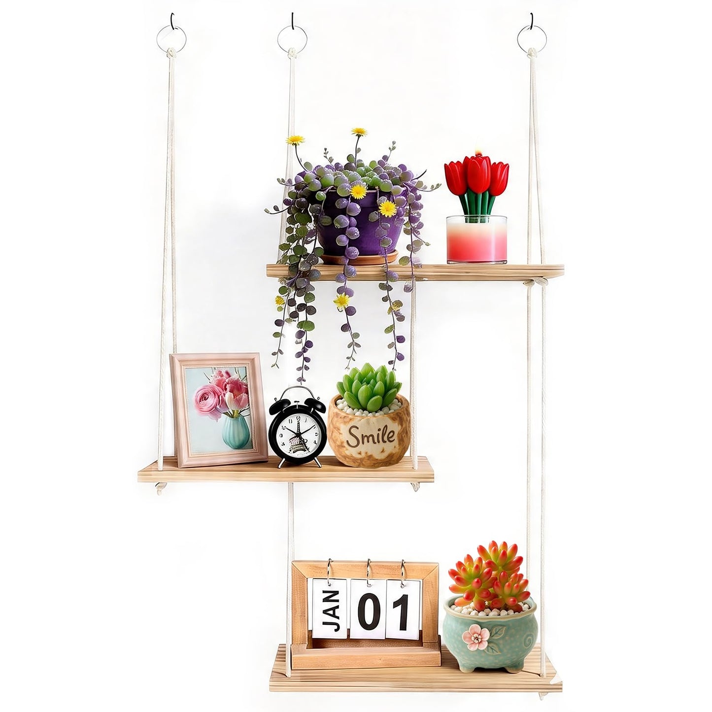 LiliGloris Bohemian Wall Shelf Decor, Natural Unpainted Wood Floating Shelf with Adhesive Mount for Plants & Photo Frames, Decorative & Functional Display for Bedroom Living Room Office Kitchen