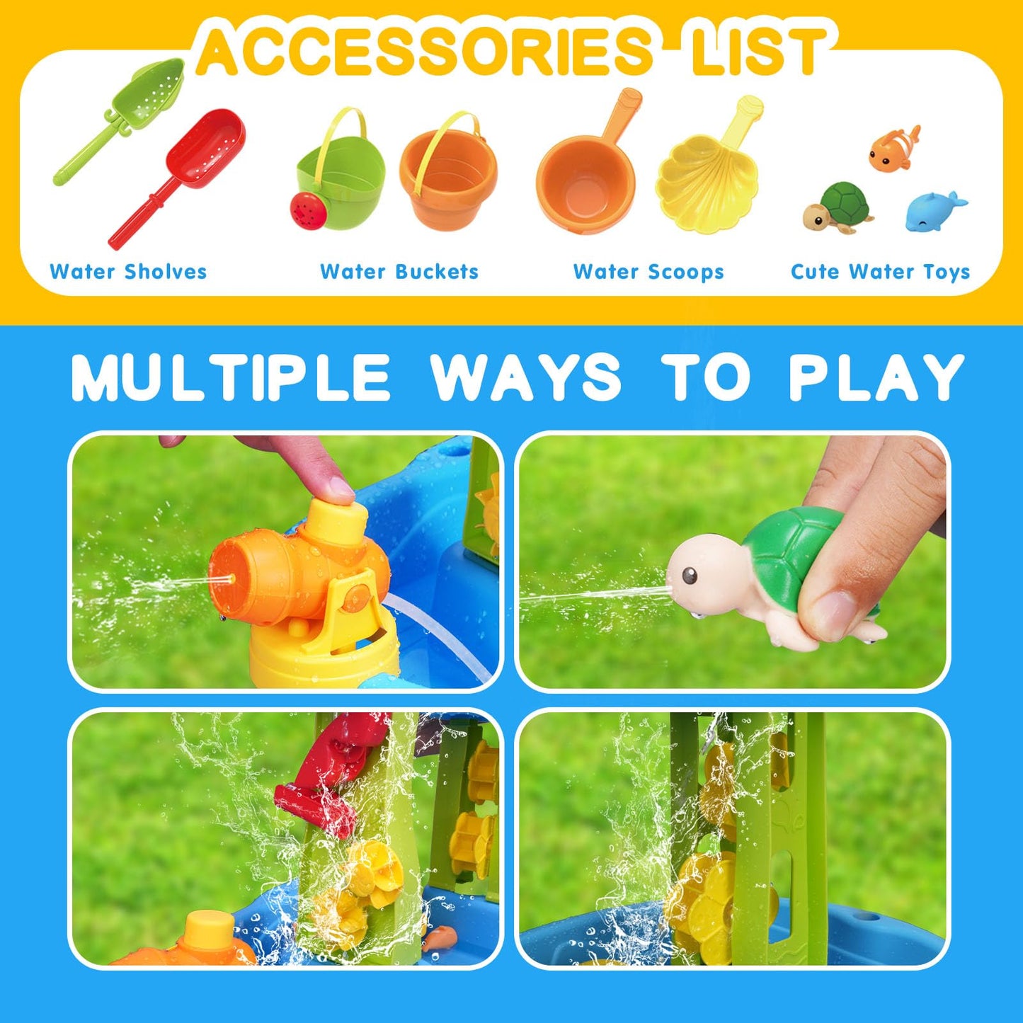AuntyFey Water Table for Toddlers 1-3-5, Toddler Sand Table, Kids Water Table with Umbrella for Outside Kids Ages 4-8, Blue