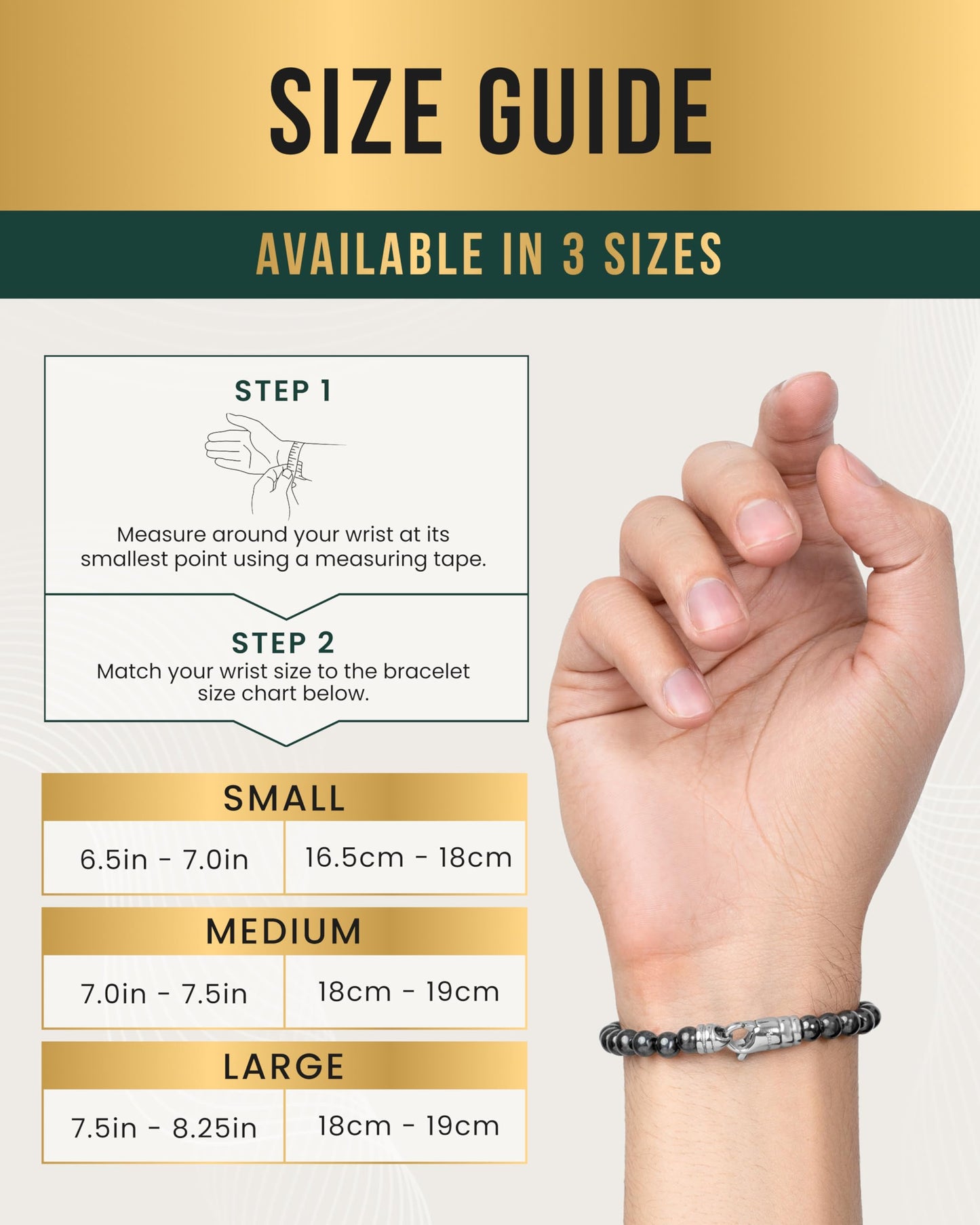 MagnetRX® Hematite Magnetic Bracelet – Max Strength Magnet Stones with Stainless Steel Charms – Elegant Magnetic Hematite Beaded Bracelets for Men (Armory | Large)