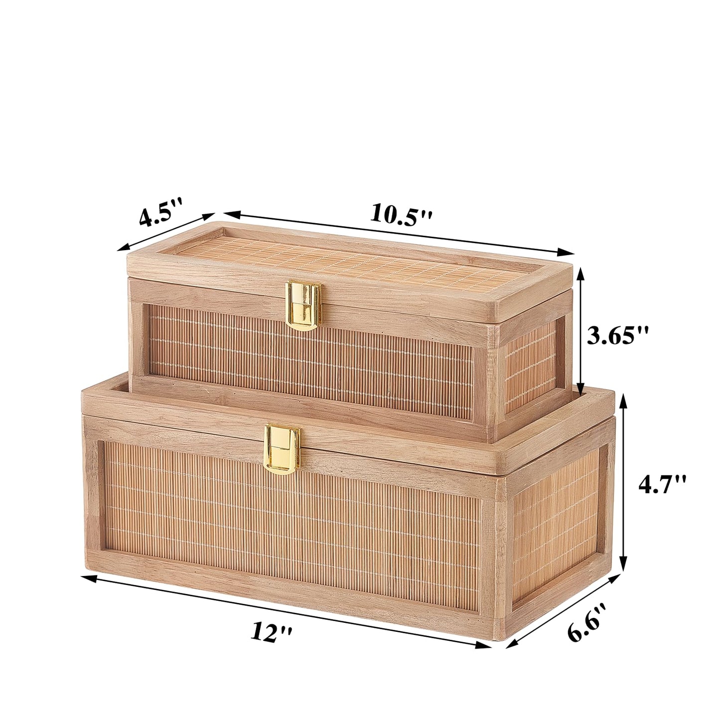 HuiDao Natural Bamboo Decorative Box with Lids, Unique Decorative Boxes Set of 2, Boho Wedding Keepsake Box, Memory Box with Lid for Crafts, trinkets and Photo Storage