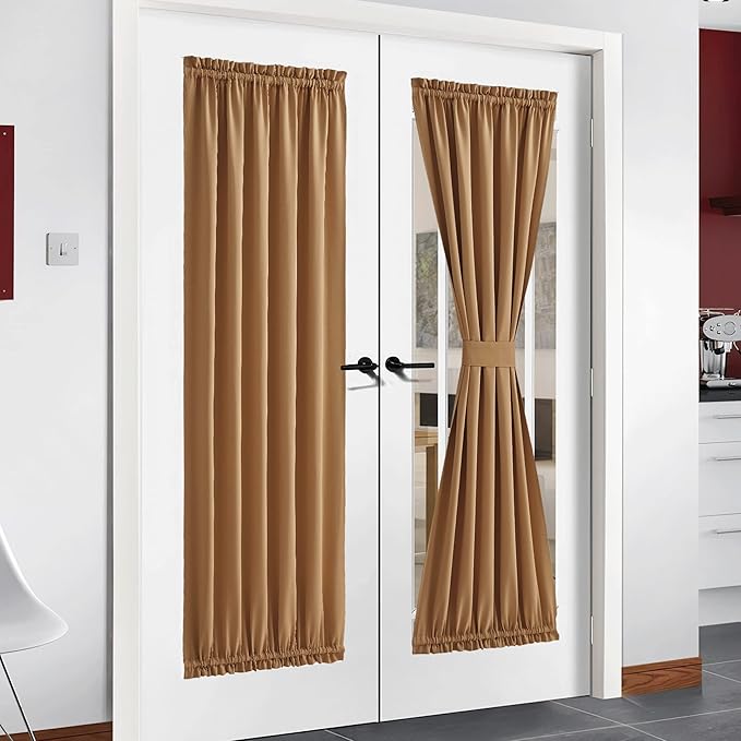 NICETOWN Blackout Door Curtains for French Window, Farmhouse Halloween Front Door Curtains for Bedroom Closet, Thermal Insulated Temporary Cover, (1 Panel, Gold Brown, 54 x 72 Inch)