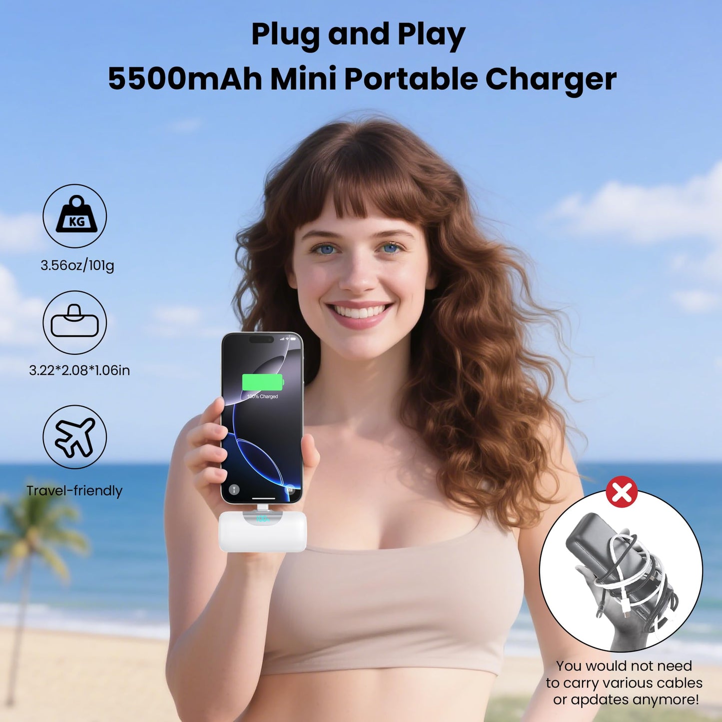 [2 Packs]Mini Portable Charger for iPhone 17/16, 5500mAh LCD Display USB C Power Bank,Fast Phone Charging Travel Pocket Size Battery Pack for iPhone 17/17 Pro/17 Pro Max/Air/16/15 Series,Android,etc