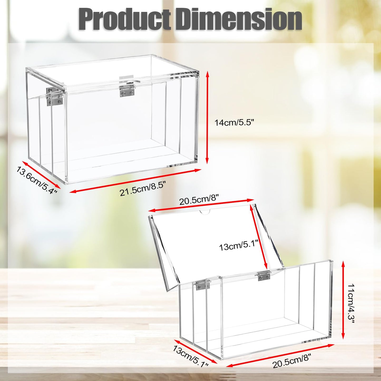 BTSKY Clear Acrylic 5 x 8 inch Index Card Box with Sign Lid & Removable Inserts, Divided 3-Compartment Index Card Holder Notecard Box Photo Storage Organizer for Filling Note Cards,Flashcards, Recipes