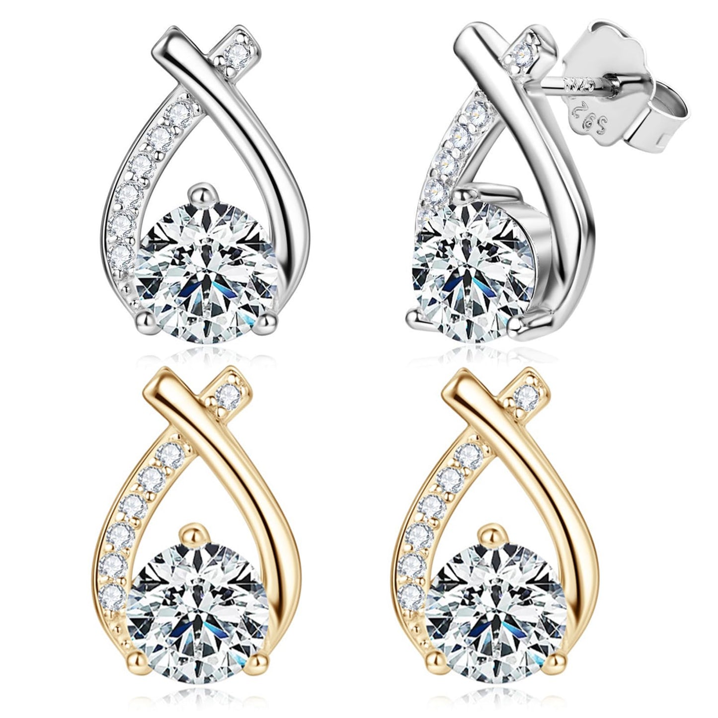 Lucpee Lymphatic Earrings, Slimaoo Halolux Lymphvity Germanium Earrings Lymph Flow Drainage Detox Magnetogen Acupuncture Therapy Slimming Sparkly Zircon Jewelry Gift (Gold+Silver)