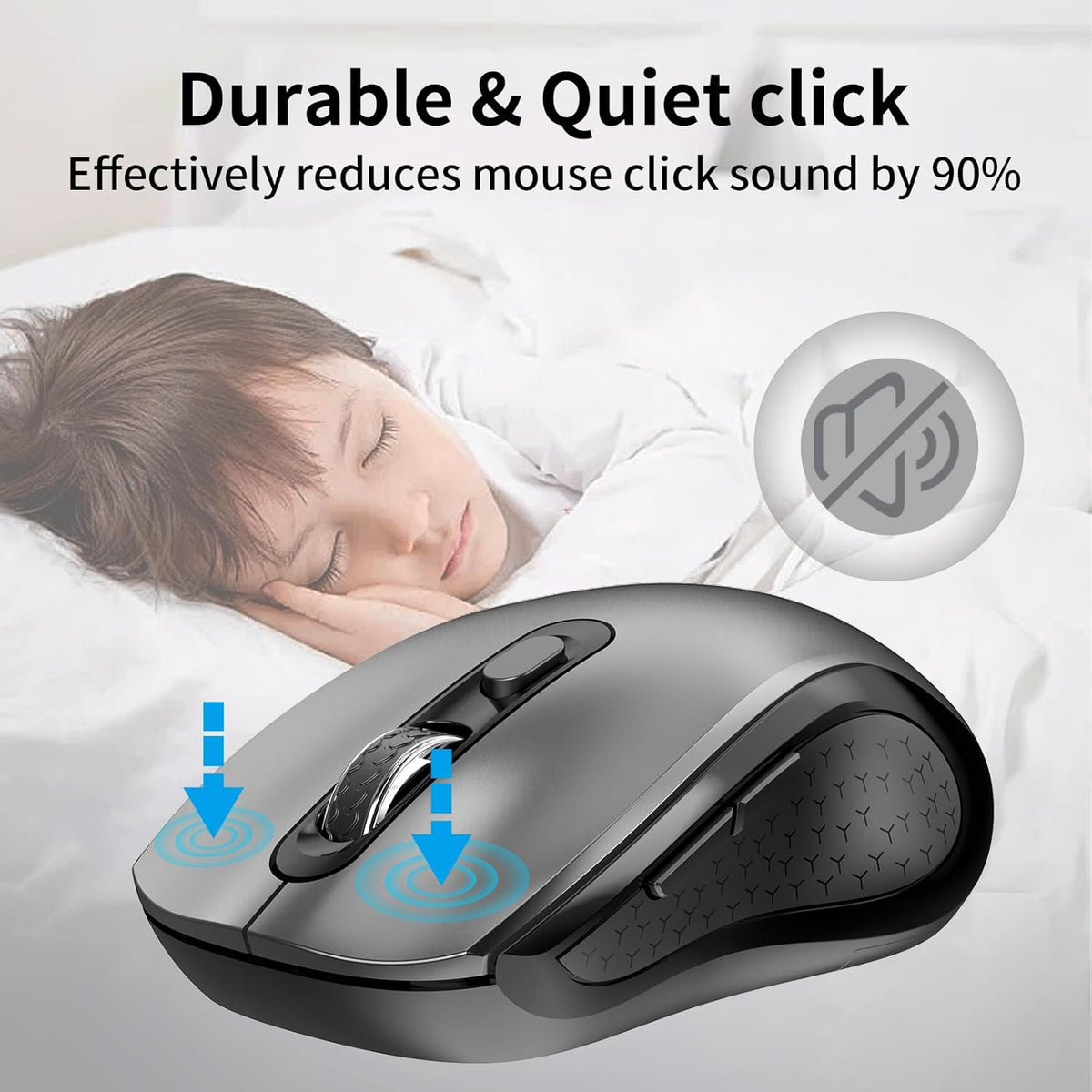 Wireless Mouse Ergonomic, Side Buttons Mouse, 2400 DPI, Silent and Anti Slip Roller Cordless Mice, 2.4Ghz with USB Receiver, 6 Buttons, Suitable for Laptop PC Chromebook and Windows 11/10/7 - Grey