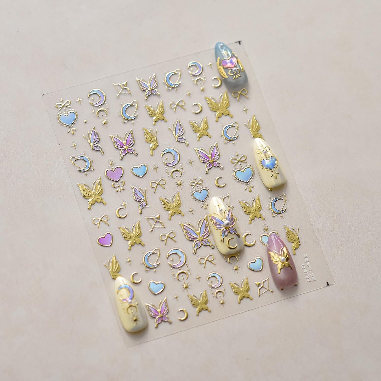 5D Embossed Butterfly Nail Stickers Heart Nail Art Stickers Spring Nail Decals Self-Adhesive Gold Butterfly Star Moon Nail Art Decals for Women Valentine's Manicure