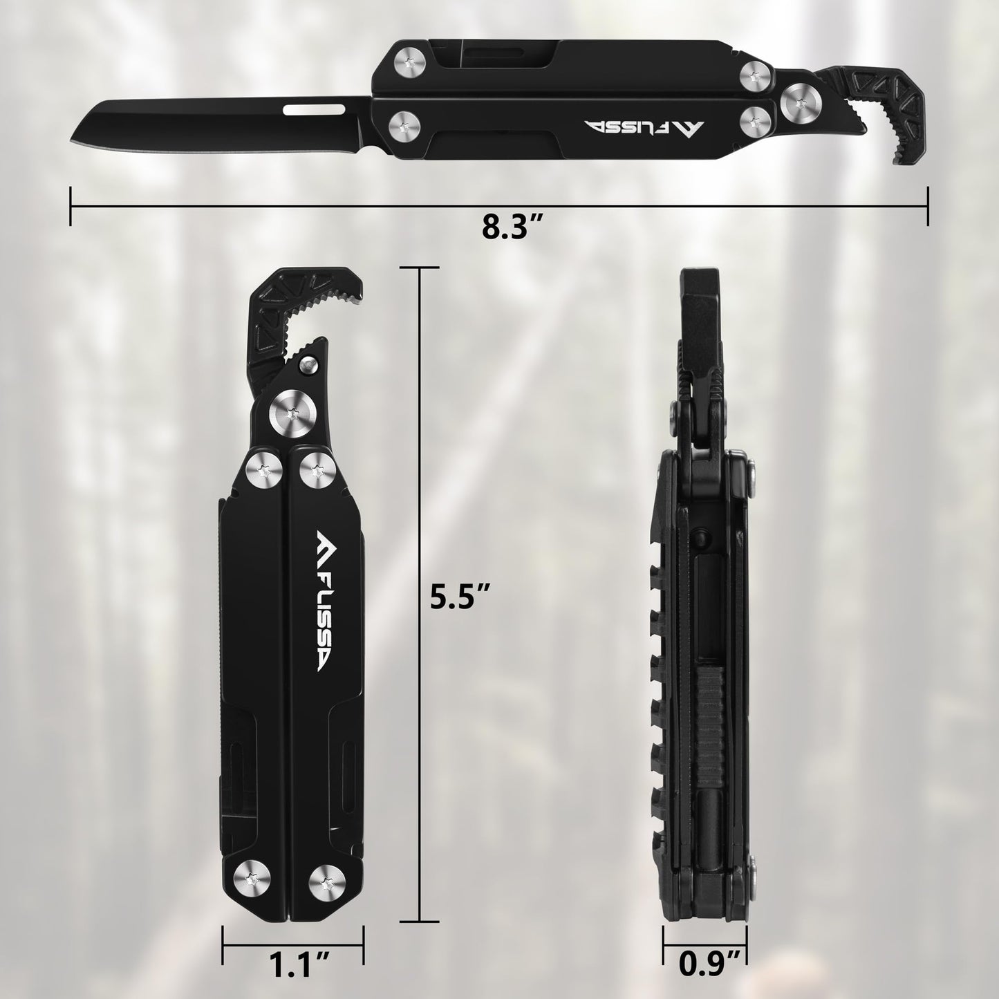FLISSA Multitool Wrench, Gift for Men, 16-IN-1 EDC Multi-tool with Self-Adjusting Wrench, Stainless Steel Pocket Multi Tool with Knife, Screwdriver Bits, Saw, File, Ideal for Camping, Outdoor