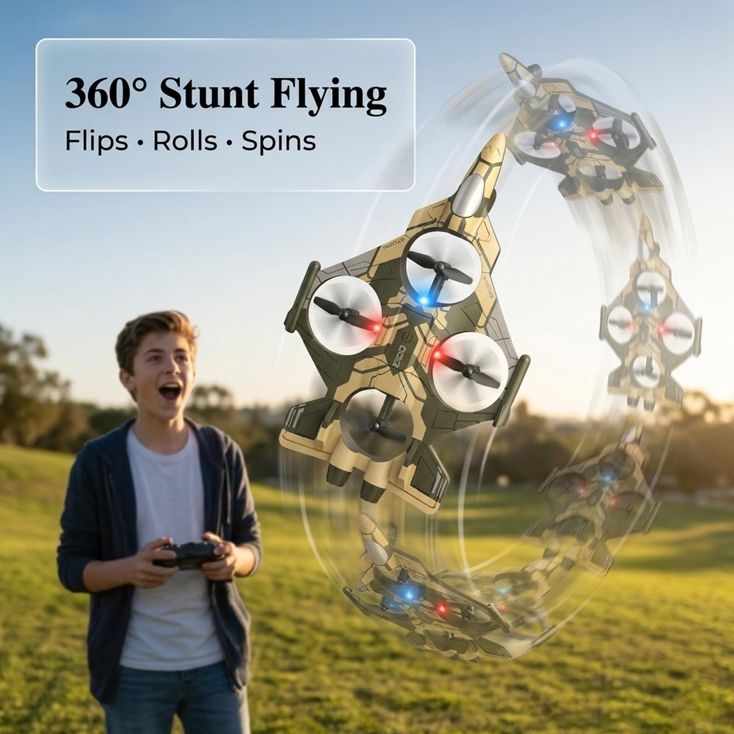 RC Planes For Kids Adults,Remote Control Airplane with LED Lights,360° Flip and Headless Mode,Orbit Flight,One-Key Takeoff/Landing,2 Rechargeable Batteries,Remote Control Plane Best Gift for Kids