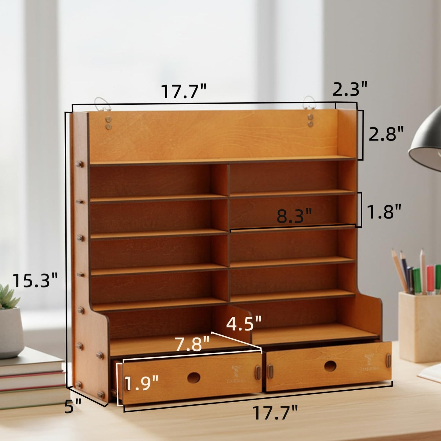 T TOGUSH Miniature Paint Rack, 6-Tier Wall Mount Paints Organizer with 2 Drawers for Model Craft Miniatures, Tools Brushes, Spray Cans for Paint Holder Storage