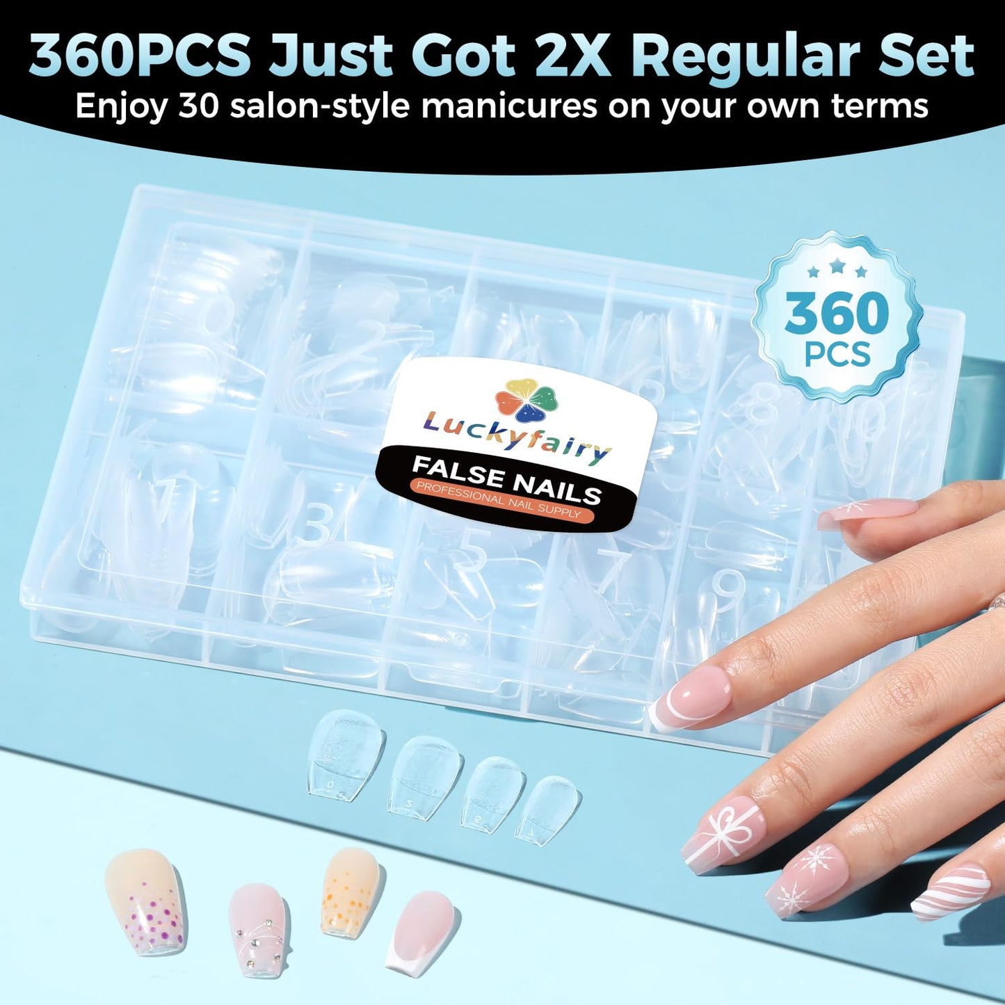 Luckyfairy Short Coffin Nails Tips: Soft Gel Pre-Shaped Acrylic Nail Tips Coffin 360pcs Fake Nails Half Matte Full Cover Clear Press on False Acrylic Nails for Nail Extension Home DIY 12 Sizes