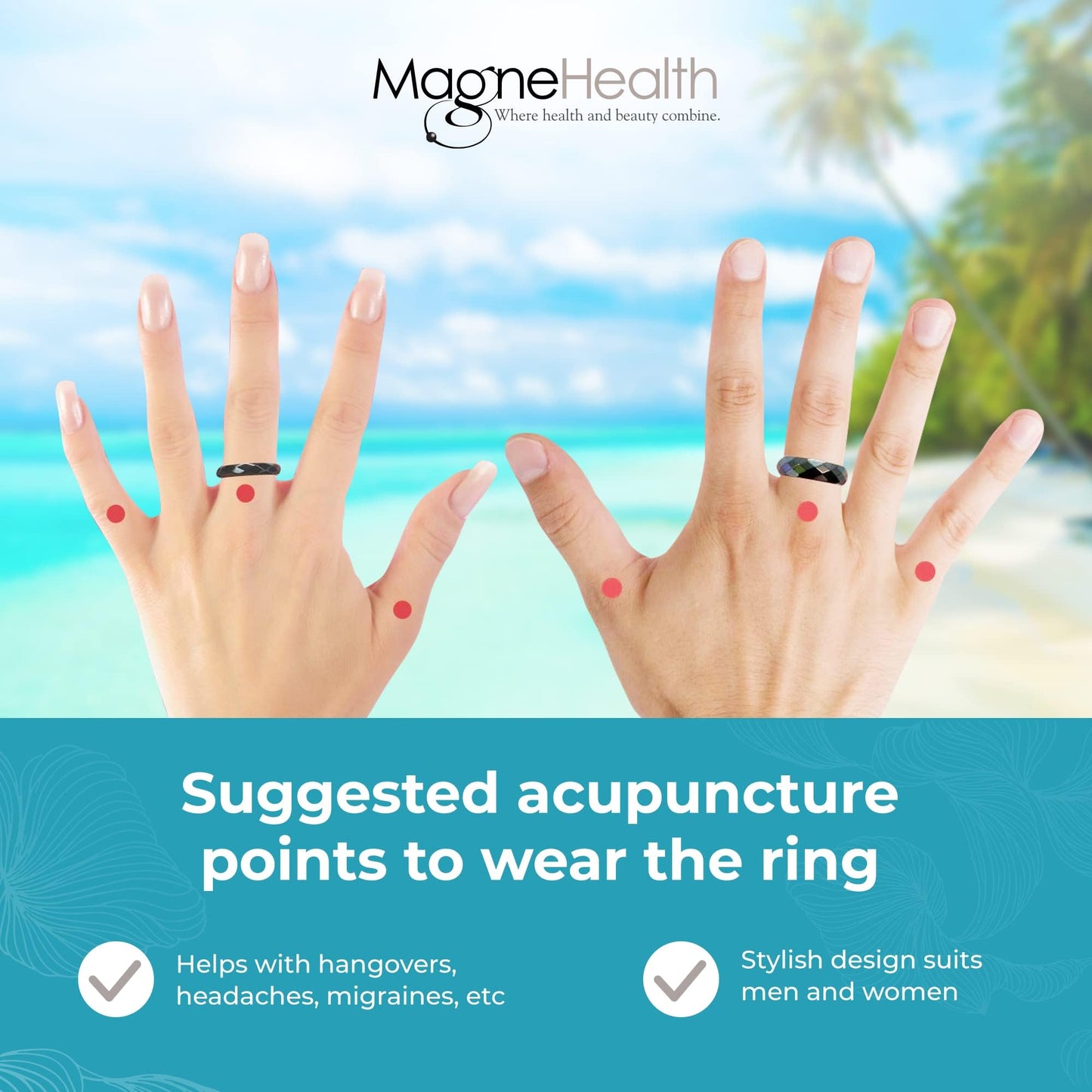 MAGNEHEALTH Hangover Ring, Thin Beveled Magnetic Hematite Band Ring, Hematite Band in Beveled Design for Magnetic Therapy, Acupuncture Ring - Size 8