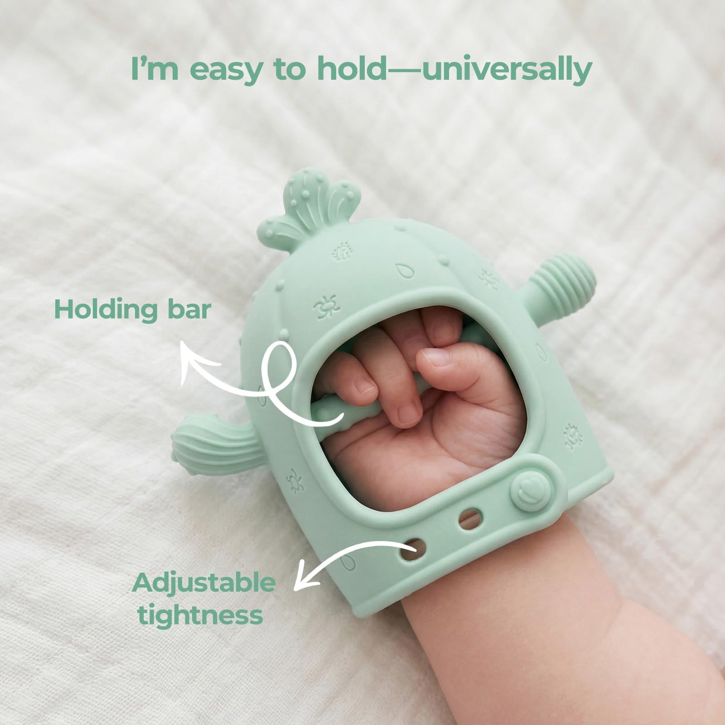 Momcozy Baby Teething Toys, Food Grade Silicone Baby Teether，Teething Mitten for Babies 0–6 Months，Teethers for Babies 6–12 Months，Anti Drop Wrist Teether with Multiple Chew Points， Mint Green