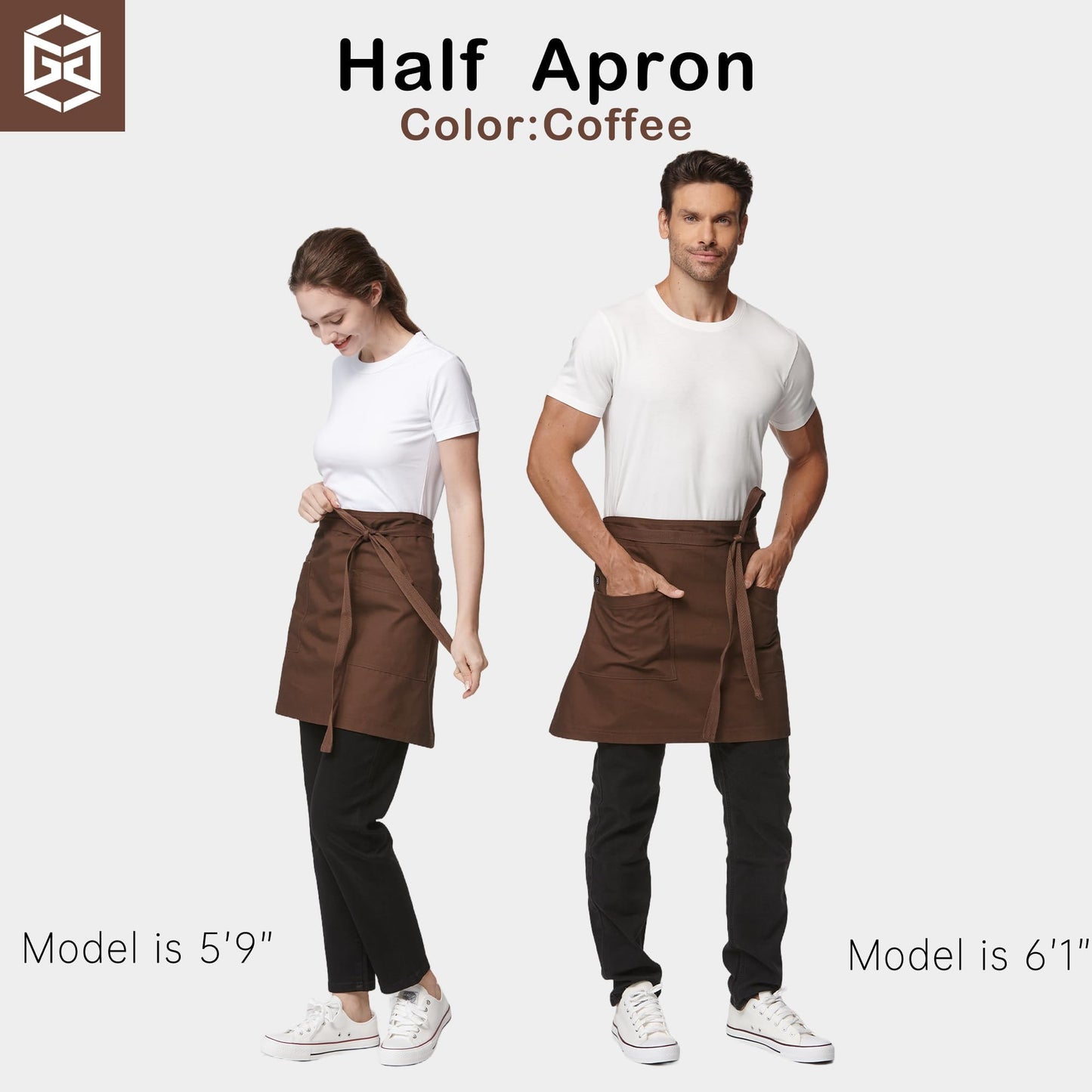 Guolamy Unisex Waist Apron Half Bistro Apron Server Aprons with Pockets Waterproof 4251BY(Coffee,1Pack