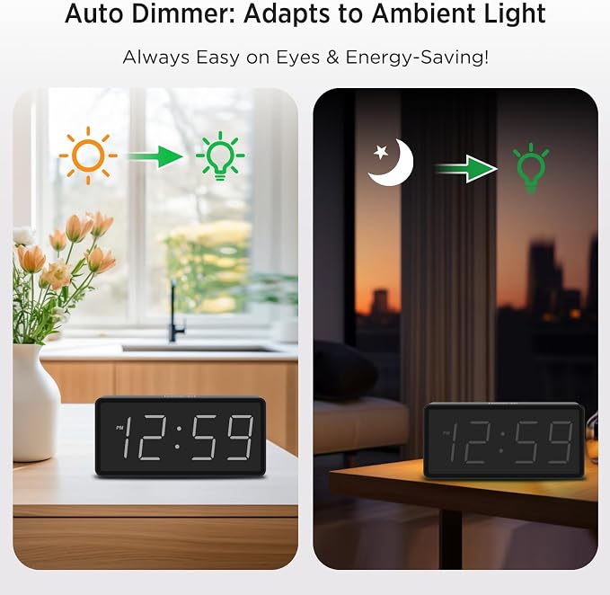 Peakeep Battery Operated Digital Alarm Clock for Bedrooms Big Numbers
