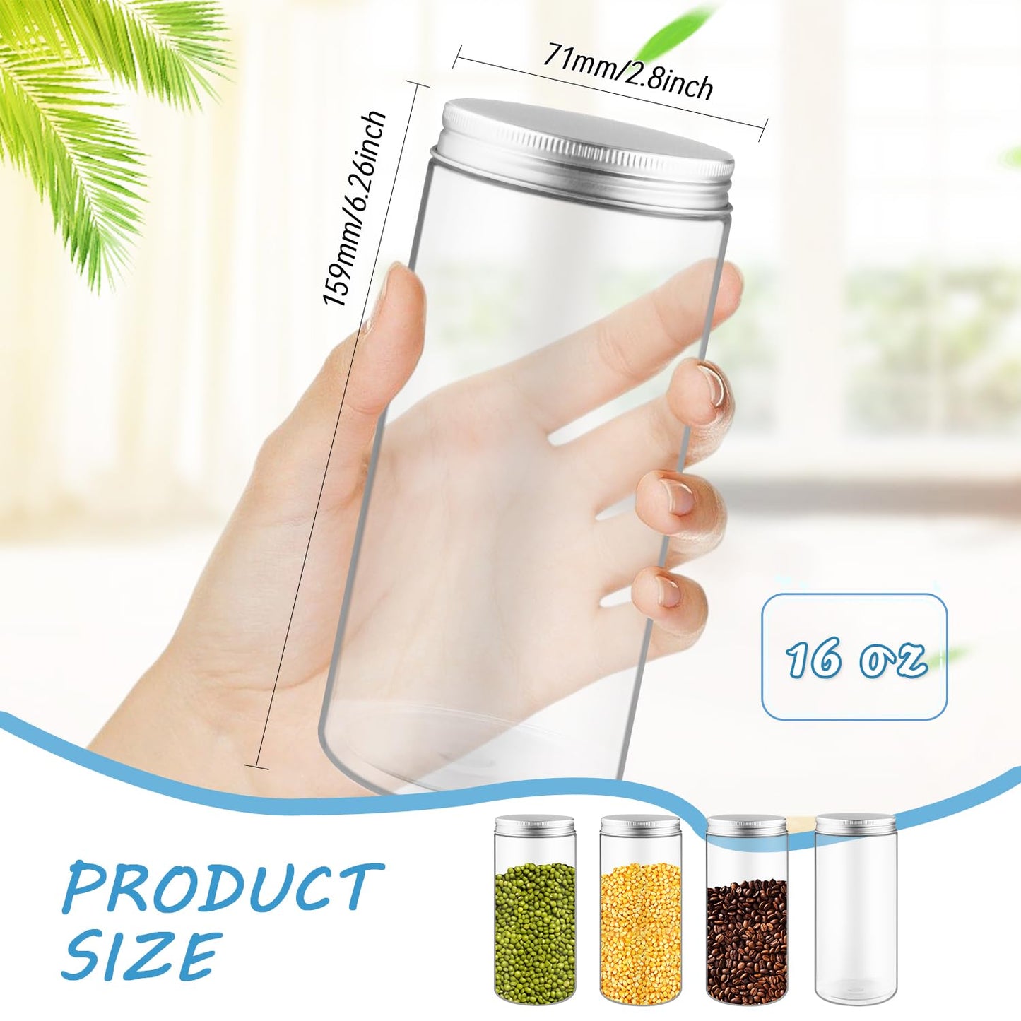 6 Pack 16 Ounce/500ml Plastic Jars Clear Slime Containers Wide Mouth Mason Jars Storage Containers with Screw Lids for Household Home Kitchen