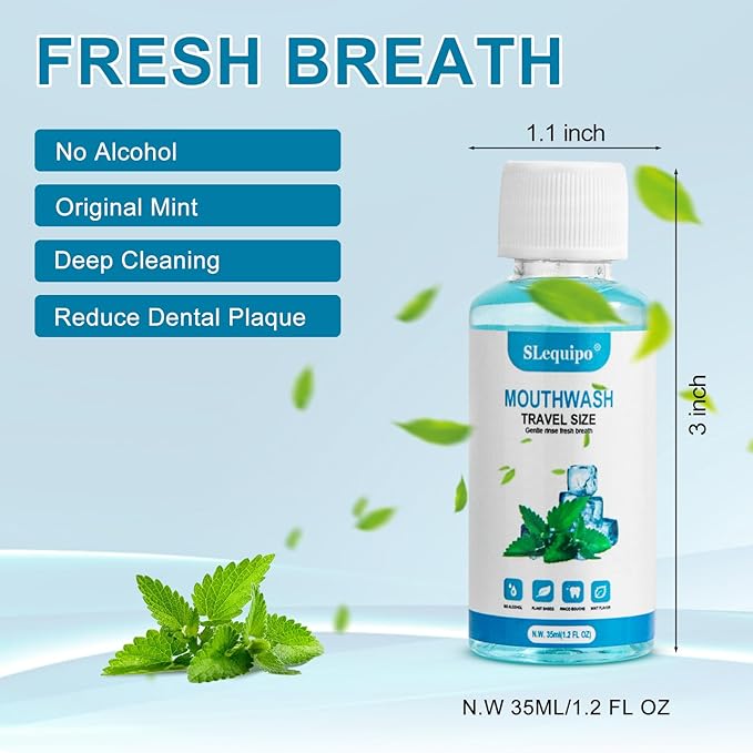 10 pcs Travel Size Mouthwash Bulk Mini Mouthwash, Fresh Mint Portable Mouthwash Individual 1.2oz/35ml Mouthwash Bottles for Travel Toiletry Kits, Blue