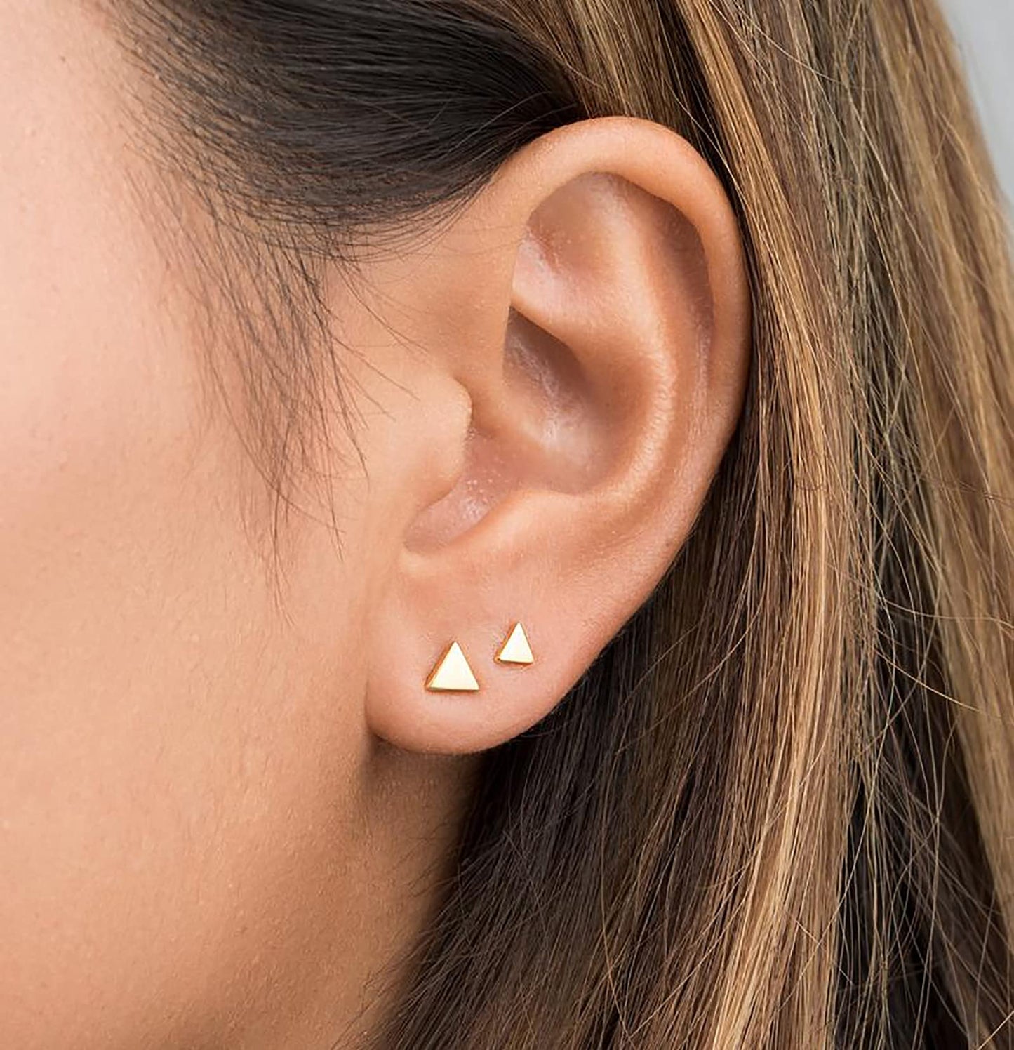 Sterling Silver Stud Earrings for Women Men- 4 Pairs of Hypoallergenic Simple Geometric Small Stud Earring Set Tiny Circle Triangle Heart Star Stud Earrings Mini Cartilage Tragus Earrings, Gold