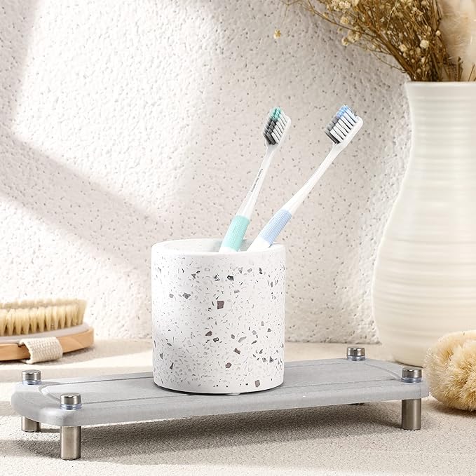 Diatomite Toothbrush Holder, BOJDOPIE Water Absorption Quick Drying Bathroom Countertop Organizer, Stand Cup for Toothpaste Makeup Brushes Razors (White)