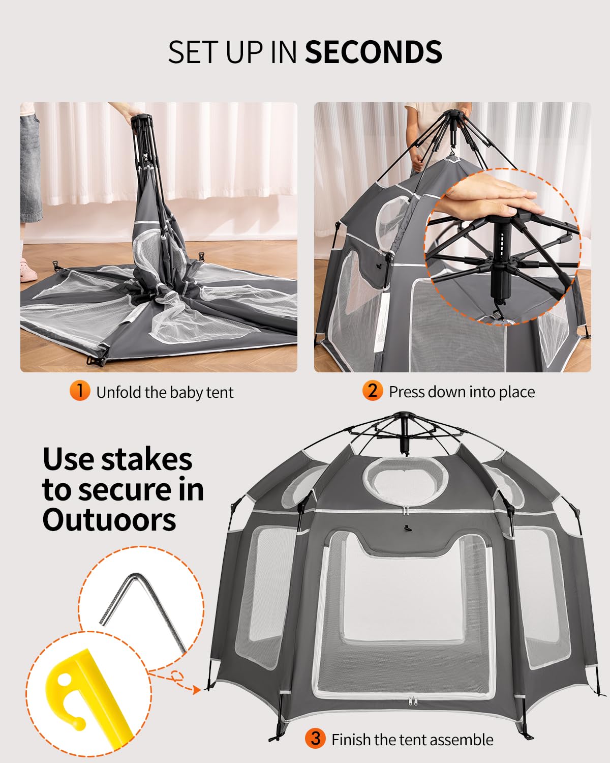 Pop-Up Portable Baby Playpen with UV Canopy, Waterproof Outdoor & Indoor Play Tent, Breathable Mesh Sides, Quick Setup Folding Baby Play Yard with Carry Bag & Stakes 59"