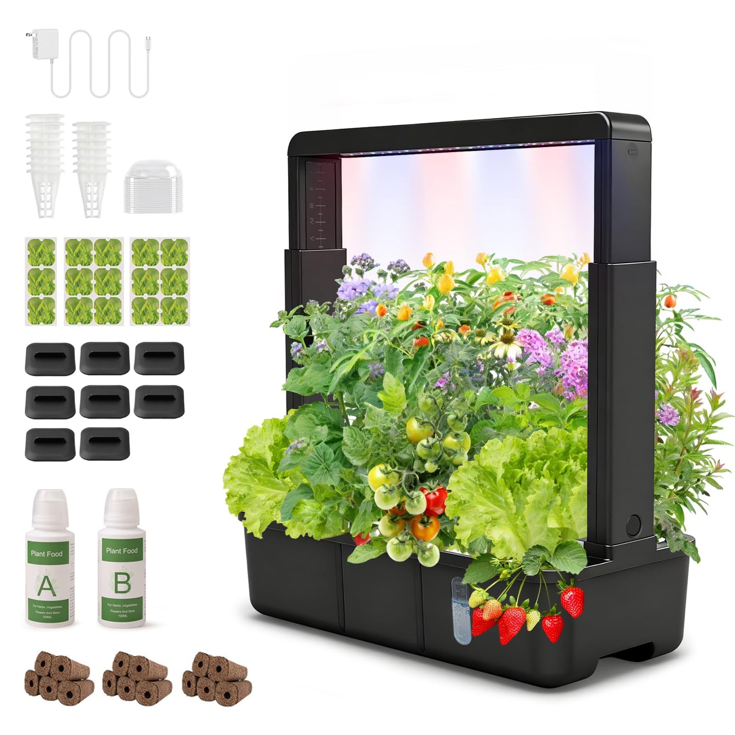 15-Pod Indoor Hydroponic Growing System with LED Grow Light, Smart Garden Kit, Adjustable Height, Auto Timer and Quiet Water Pump for Herbs