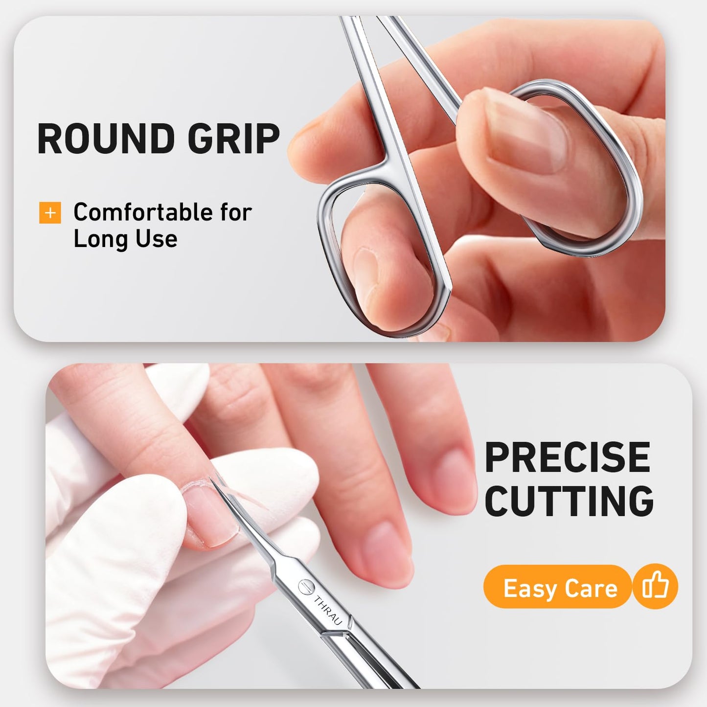 THRAU Cuticle Scissors Extra Fine for Manicure and Pedicure, Curved Blade Nail Scissors, Precise Pointed Tip Grooming Kit for Eyebrow, Eyelash, Trim Nail and Dry Skin, Small Scissors