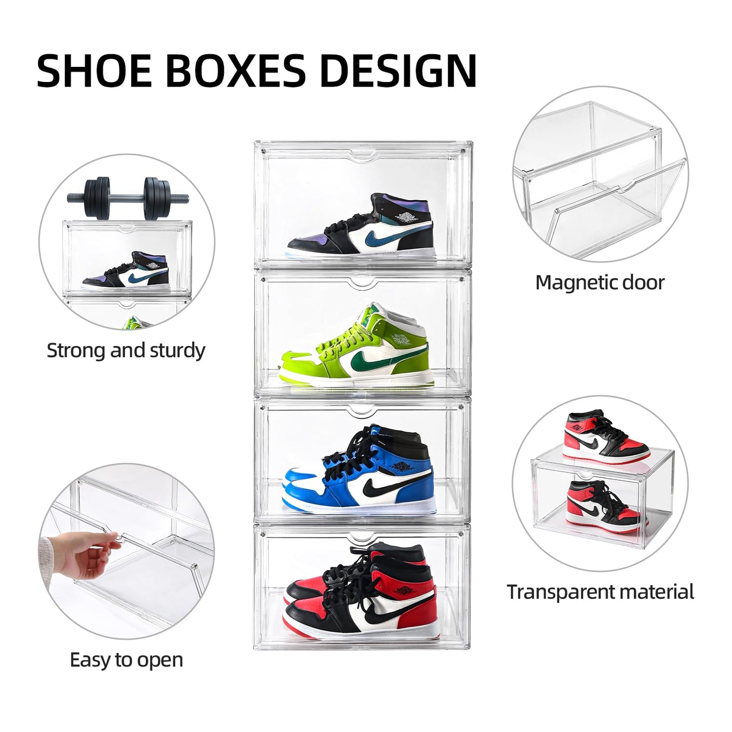 Uni HIMO Clear Shoe Organizer,Stackable Shoe Display Case,Shoe Box Storage Bins with Magnetic Door,Fit Shoe Size Up to US 14 (X-Large-2Pack)