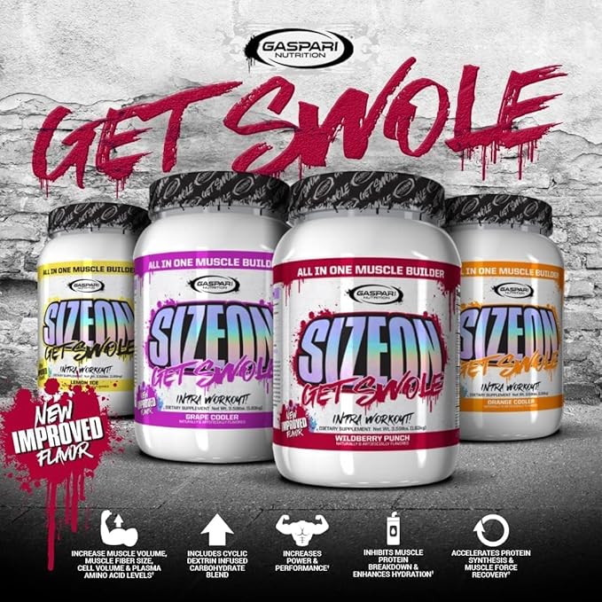 Gaspari Nutrition SizeOn, The Ultimate Hybrid Intra-Workout Amino Acid & Creatine Formula, Increased Muscle Volume & Muscle Recovery (Orange Cooler, 24 Servings)