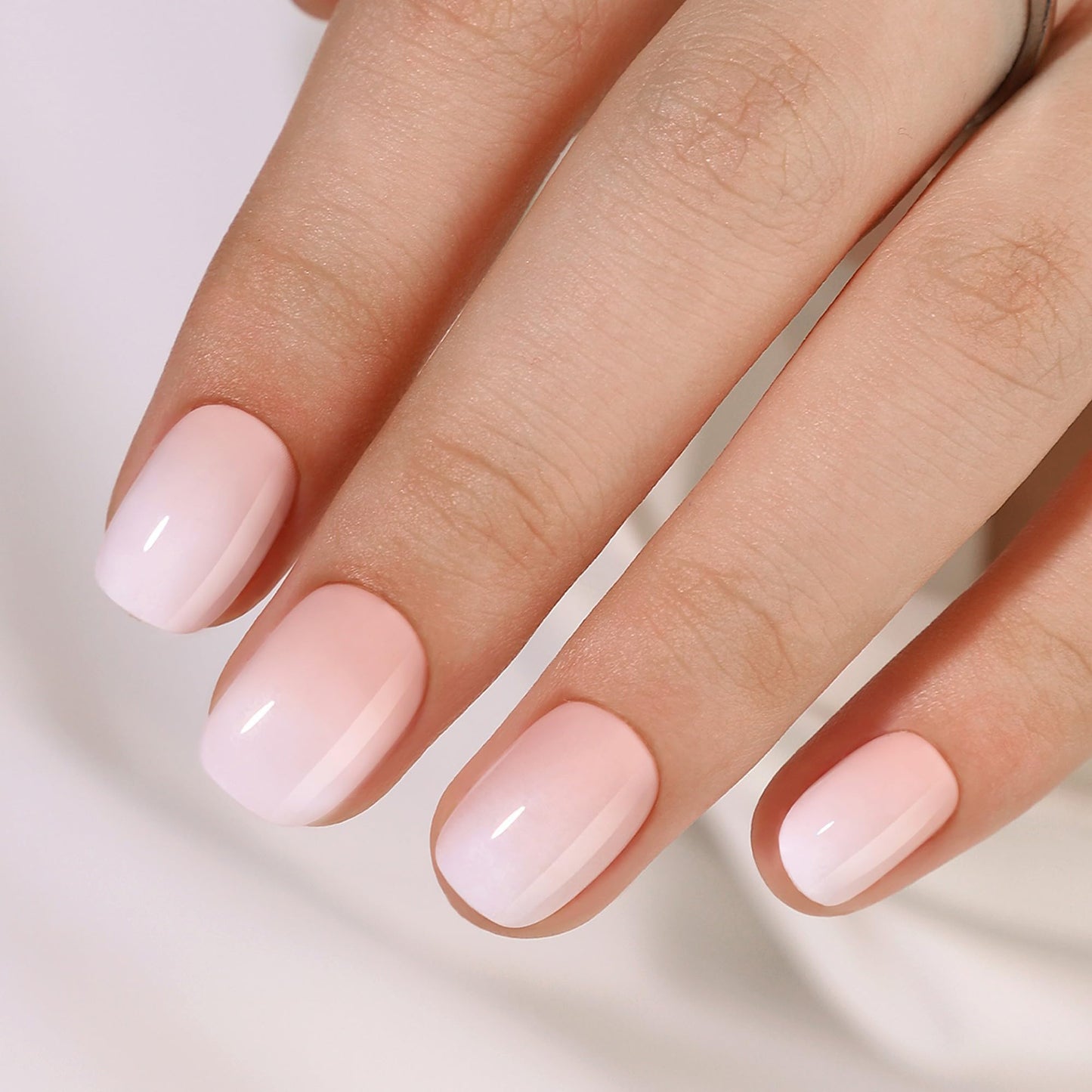 RTKHFZE Press On Nails Short - Soft Gel Ombre Pres on Nails Square Short Gel Fake Nails with Nail Glue,Fit Perfectly,16 Sizes - 32Pcs Reusable False Nails Tips Kit