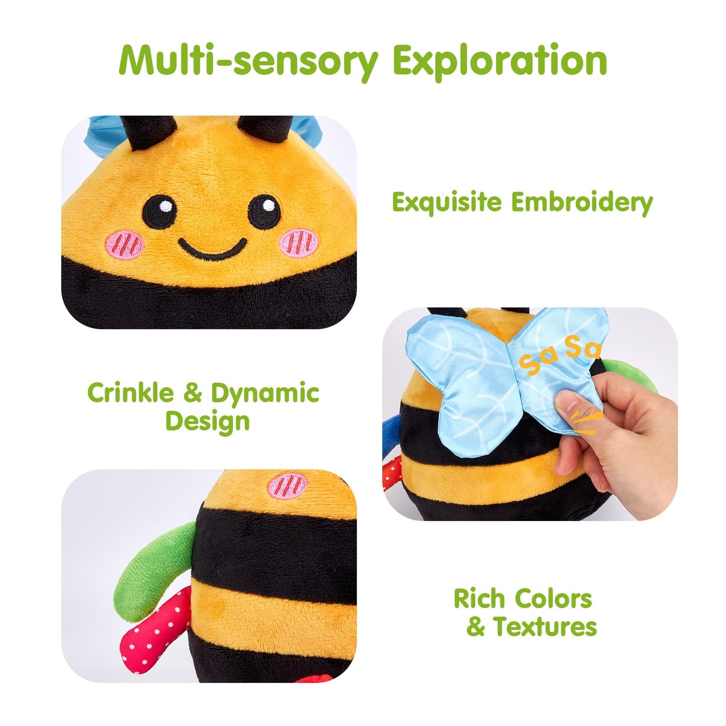 hahaland Baby Toy for 6 + 12 18 Months – Crawling Musical Dancing Bouncing Learning Bee Plush, Interactive Tummy Time Toy for 1 2 3 Year Old Boys Girls Baby Easter Basket Stuffers
