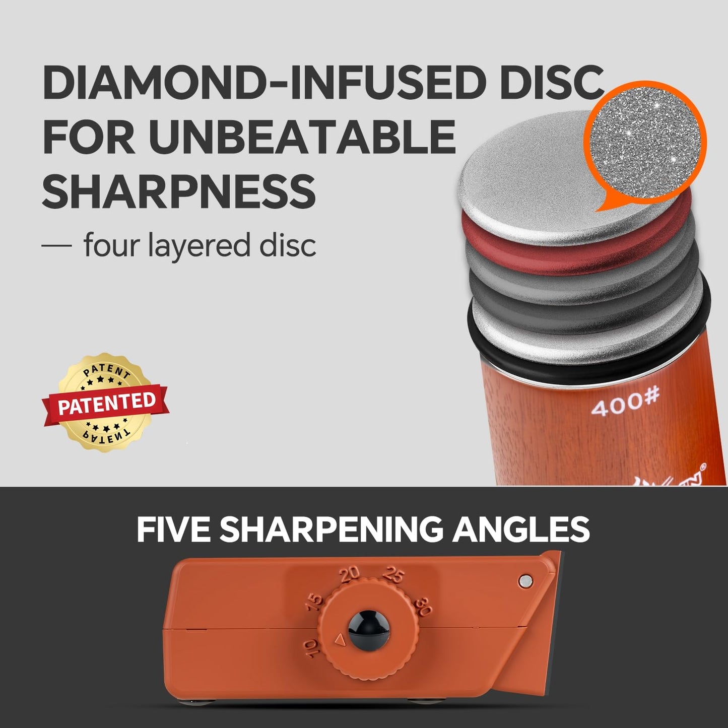 The Innovative Knife Sharpener - Patented Multi-Angle Premium Rolling Knife Sharpener with Extra Replacement Head for Chef's, Fruit, and All Steel Knives (Brown)