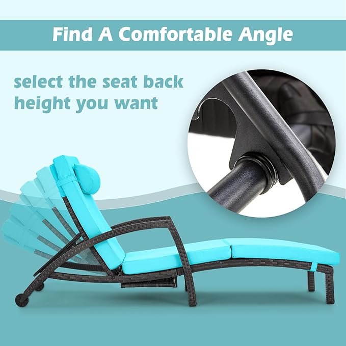 Chaise Lounge Chairs Outdoor Set of 6, Comfy Outside Wicker Patio Pool Lounge Chair w/ 5 Adjustable Back Angle, Cup Holder, Thicken Cushion