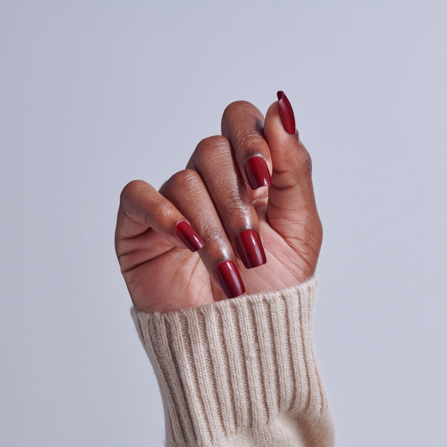Kiss Core, Press On Nails, Nail glue included, 'Sprightly', Red, Short Size, Squoval Shape, Includes 32 Nails, 2g Glue, 1 Manicure Stick, 1 Mini File