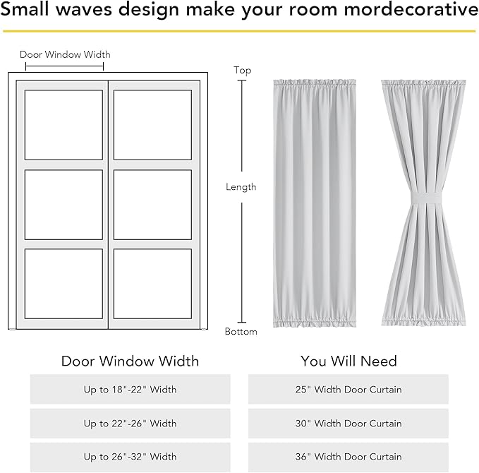 NICETOWN 100% Blackout French Door Curtain,Privacy Thermal Insulated Window Curtain with Adjustable Tieback for Glass Front Sliding Patio Door, 1 Panel, 36W x 72LL, Greyish White