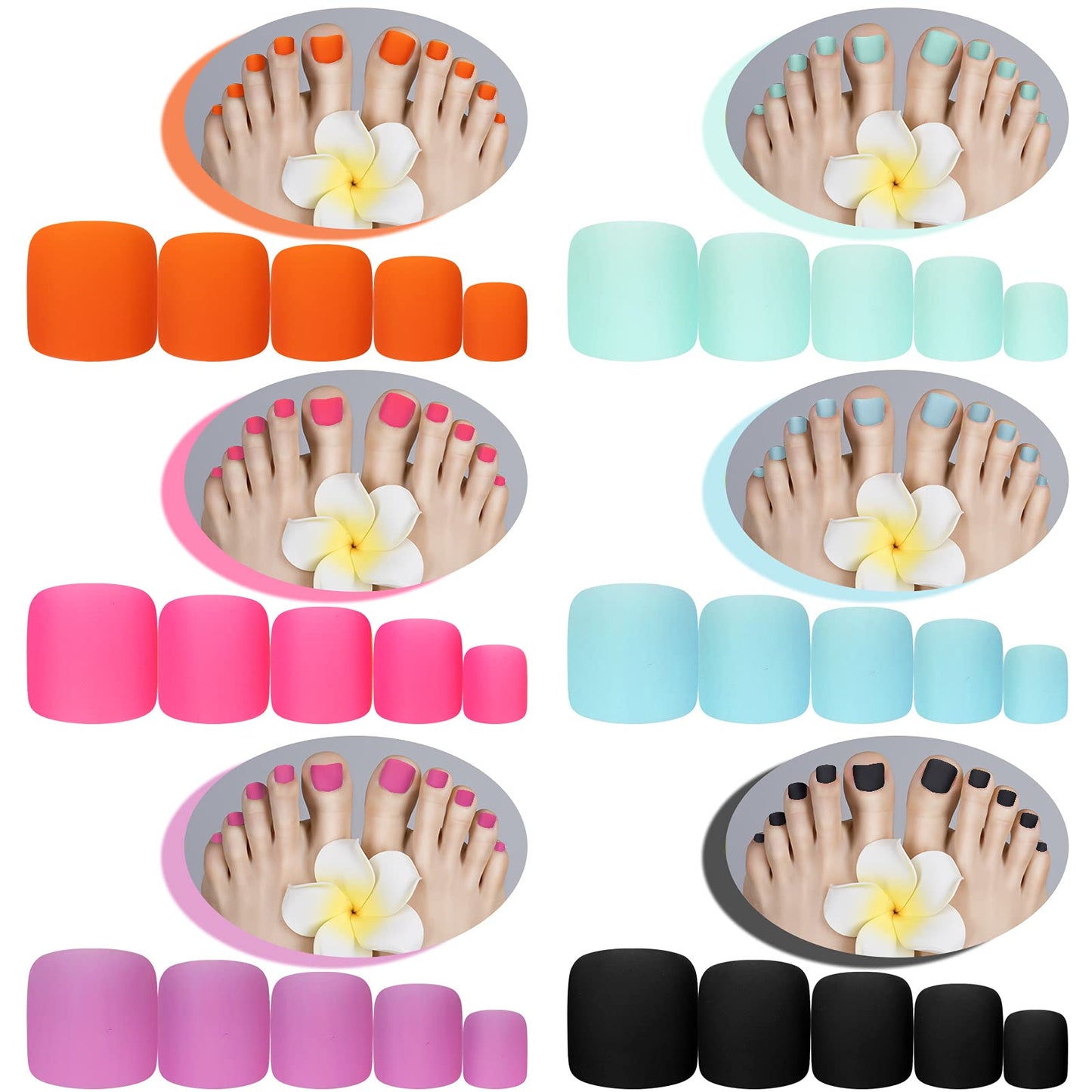 Maitys 336 Pieces 12 Sets Toenail Press on Fake Toe Nails Short Square False Glue on Solid Color Full Cover Press Nails Matte Fake Toenails for Women(Fresh Colors)