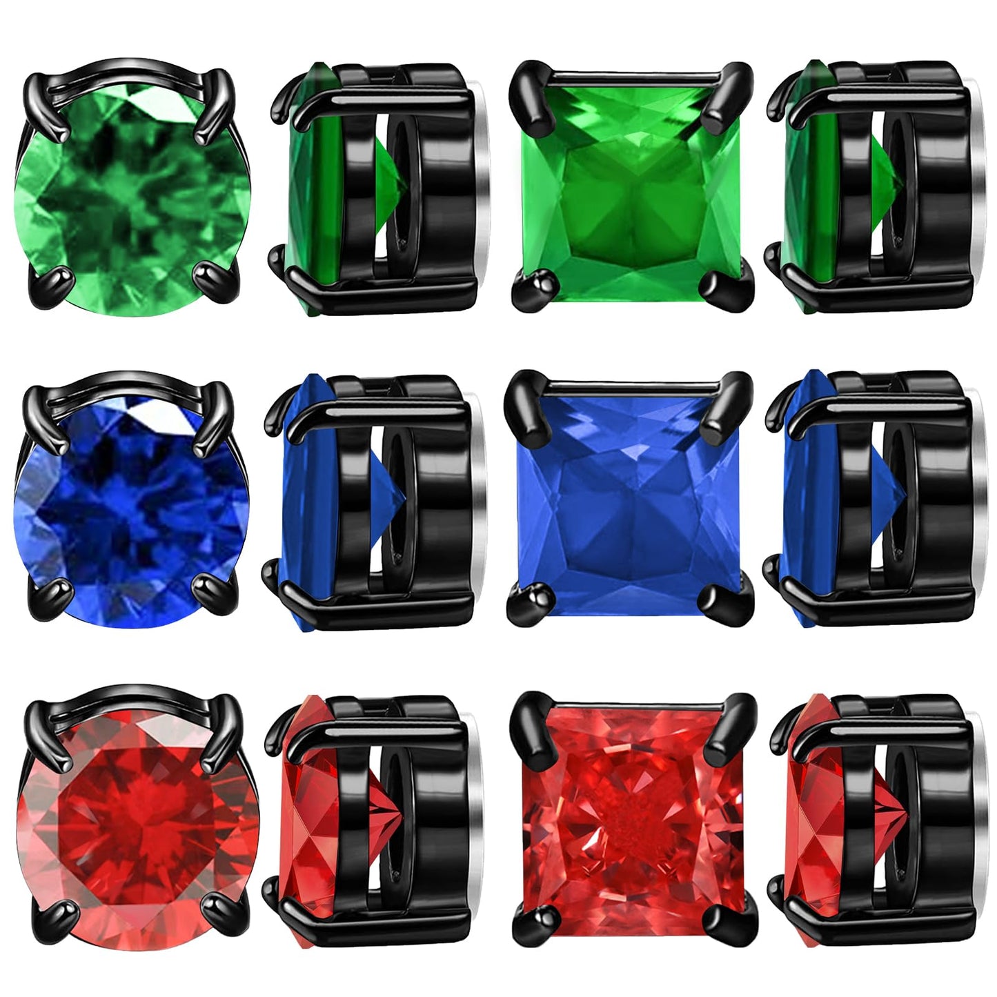 NEWITIN 6 Pairs Stainless Steel Magnetic Stud Earrings for Men Clip on Earring Magnetic Earring Unisex Non Piercing CZ Magnet Studs Diamond Earrings for Women Men